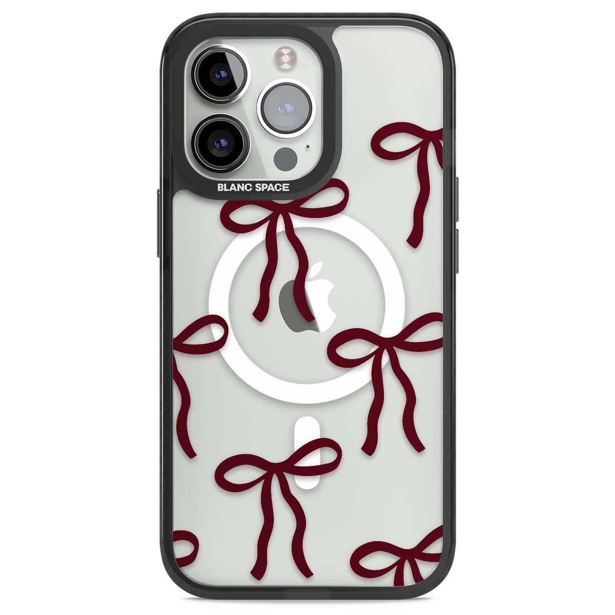 Burgundy Bows coquette iPhone case featuring hand-drawn burgundy red bows on a clear background | Black Impact Magsafe case for iPhone 13 Pro, iPhone 14 Pro, iPhone 15 Pro