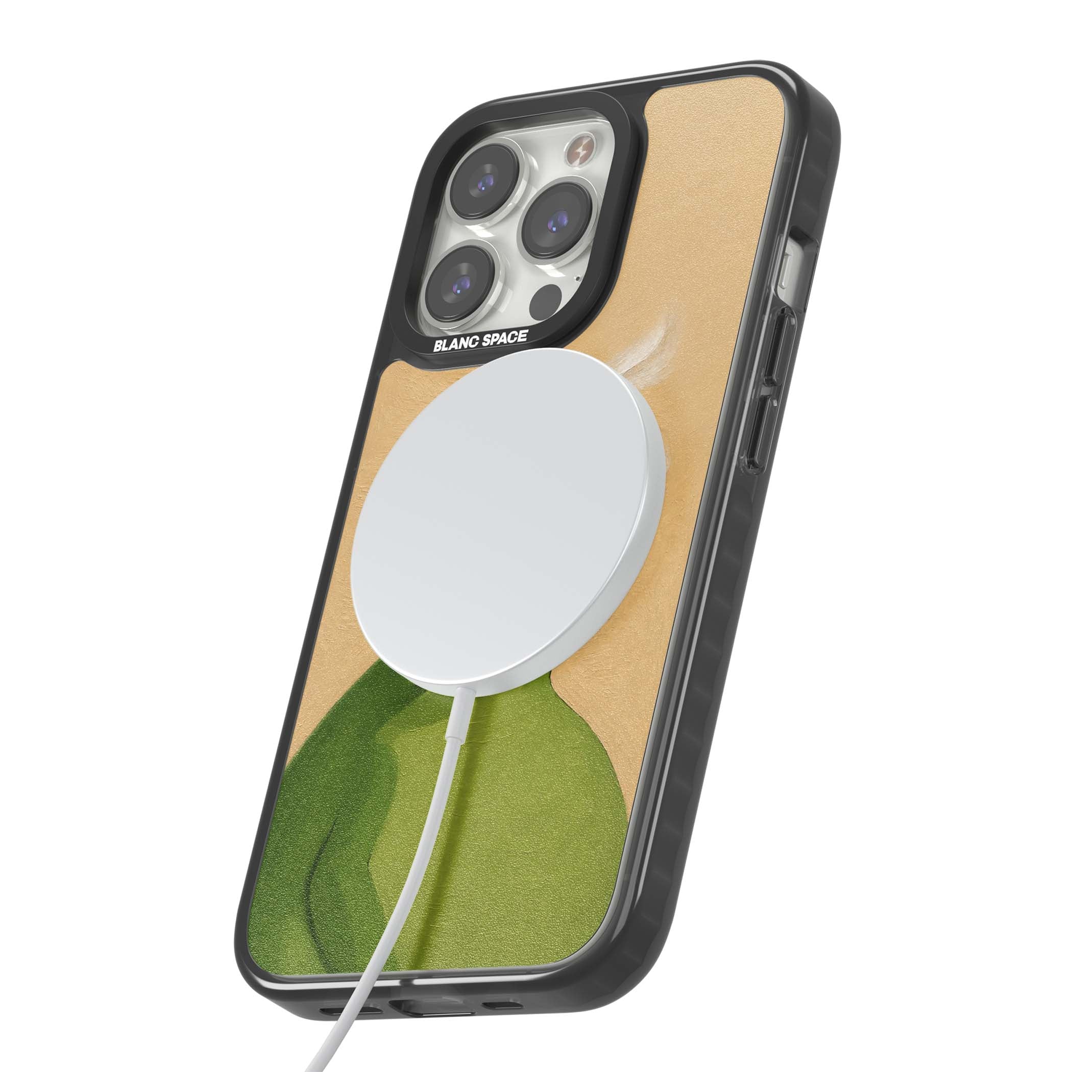 The Smoking Frog cottagecore iPhone case featuring a hand-painted green frog smoking a cigarette on a cream oil painting back | Black Impact Magsafe case for iPhone 13 Pro, iPhone 14 Pro, iPhone 15 Pro