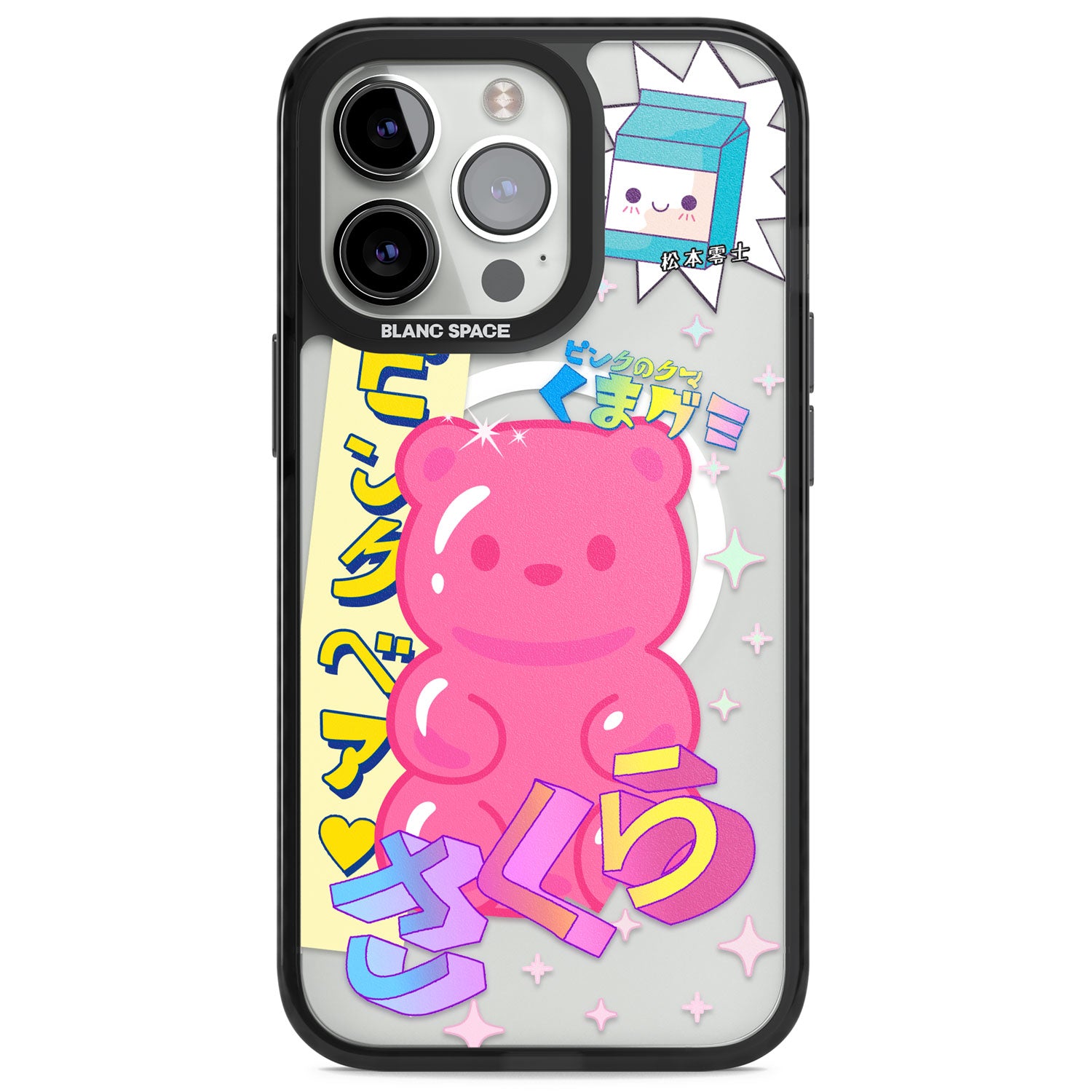 Kawaii Pink Bear Collage Magsafe Black Impact Phone Case for iPhone 13 Pro, iPhone 14 Pro, iPhone 15 Pro