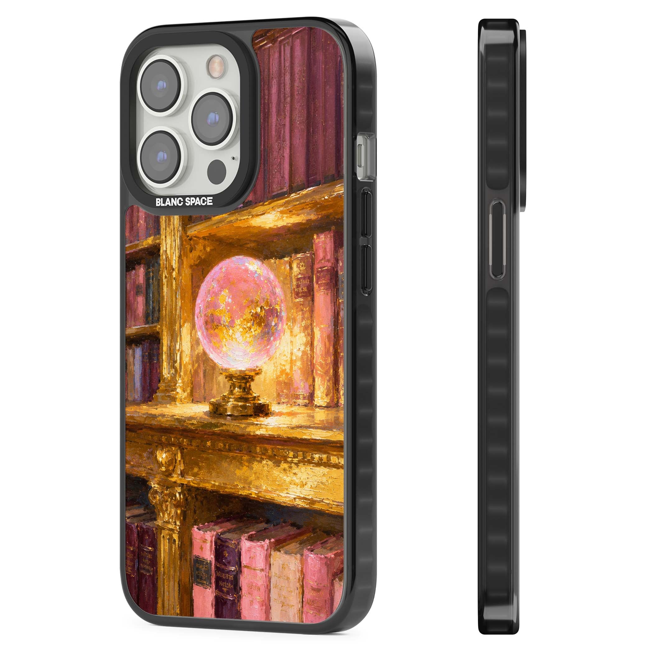 Gilded Library dark academia iPhone case featuring an oil painted crystal ball on a gilded library shelf with vintage | Black Impact Magsafe case for iPhone 13 Pro, iPhone 14 Pro, iPhone 15 Pro