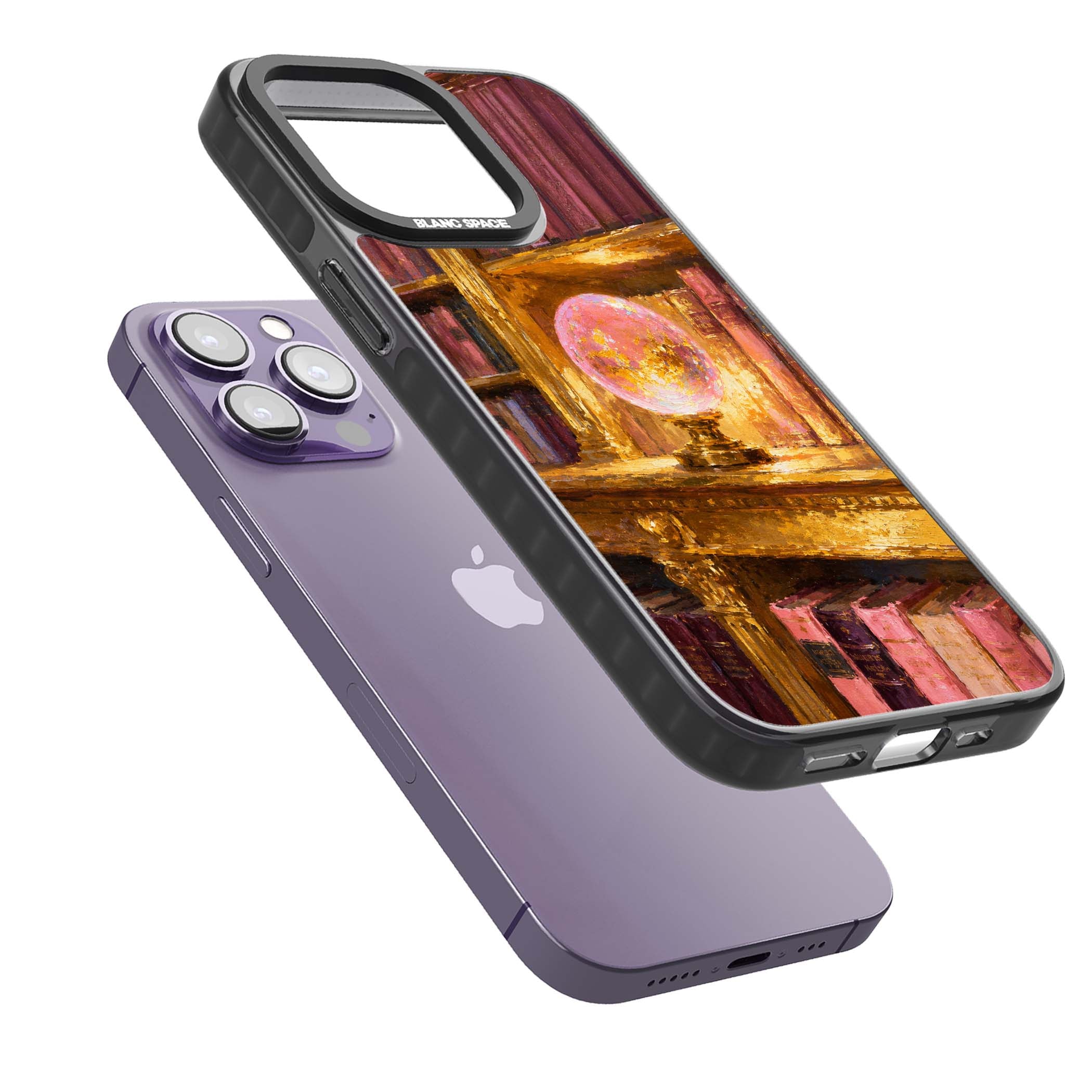 Gilded Library dark academia iPhone case featuring an oil painted crystal ball on a gilded library shelf with vintage | Black Impact Magsafe case for iPhone 13 Pro, iPhone 14 Pro, iPhone 15 Pro