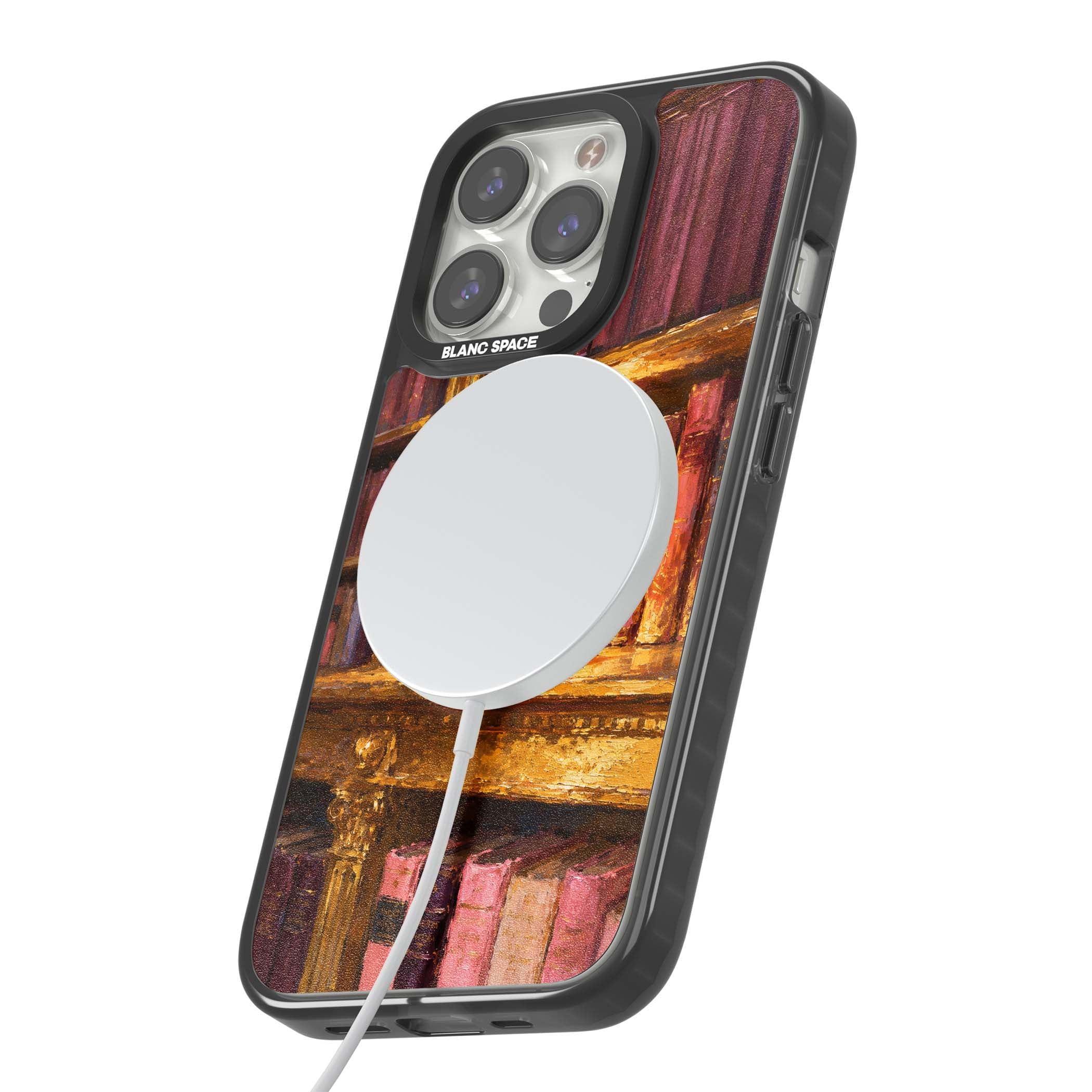 Gilded Library dark academia iPhone case featuring an oil painted crystal ball on a gilded library shelf with vintage | Black Impact Magsafe case for iPhone 13 Pro, iPhone 14 Pro, iPhone 15 Pro