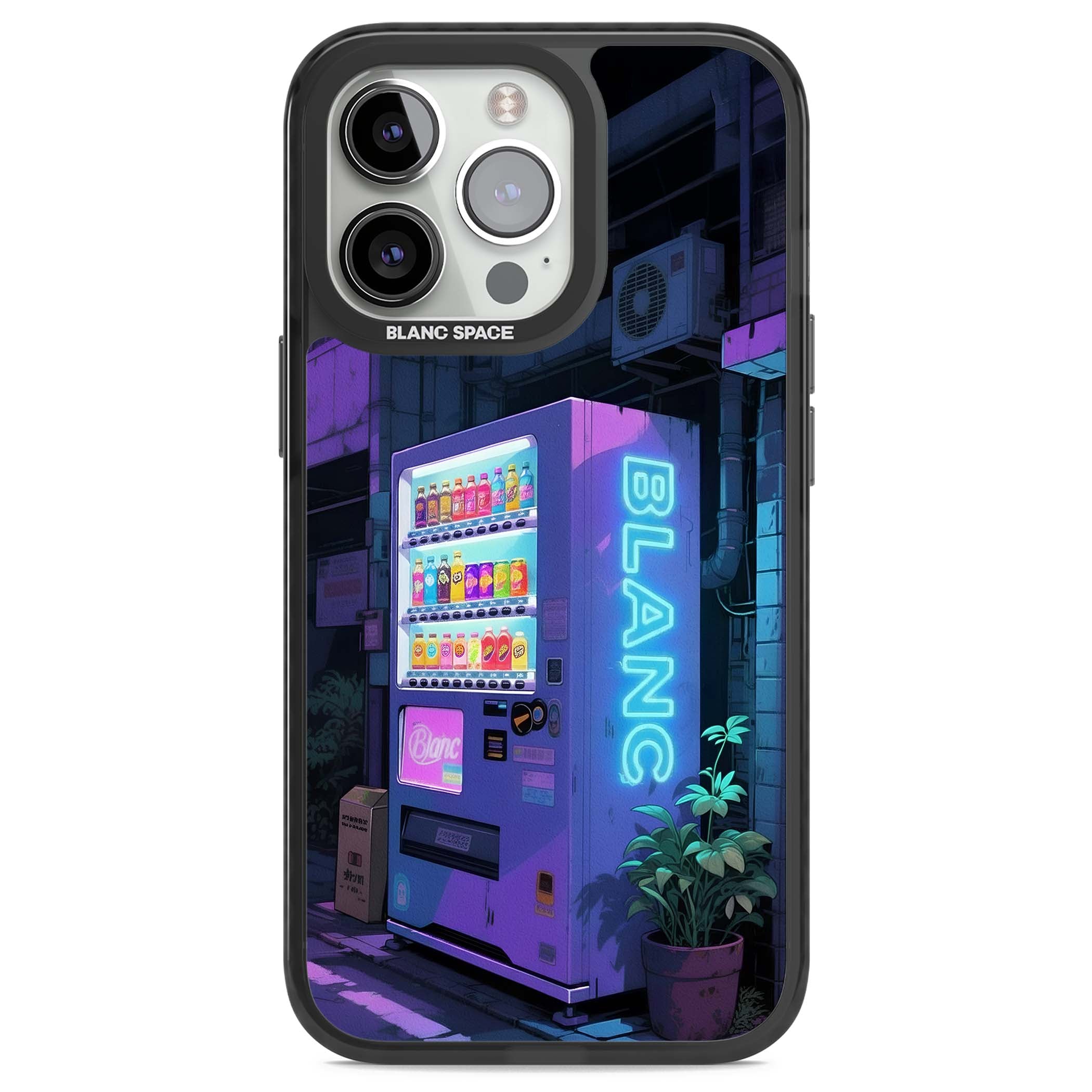 Shibuya Glow Japanese iPhone case featuring a glowing Tokyo vending machine, neon signage, and moody purple alleyway | Black Impact Magsafe case for iPhone 13 Pro, iPhone 14 Pro, iPhone 15 Pro