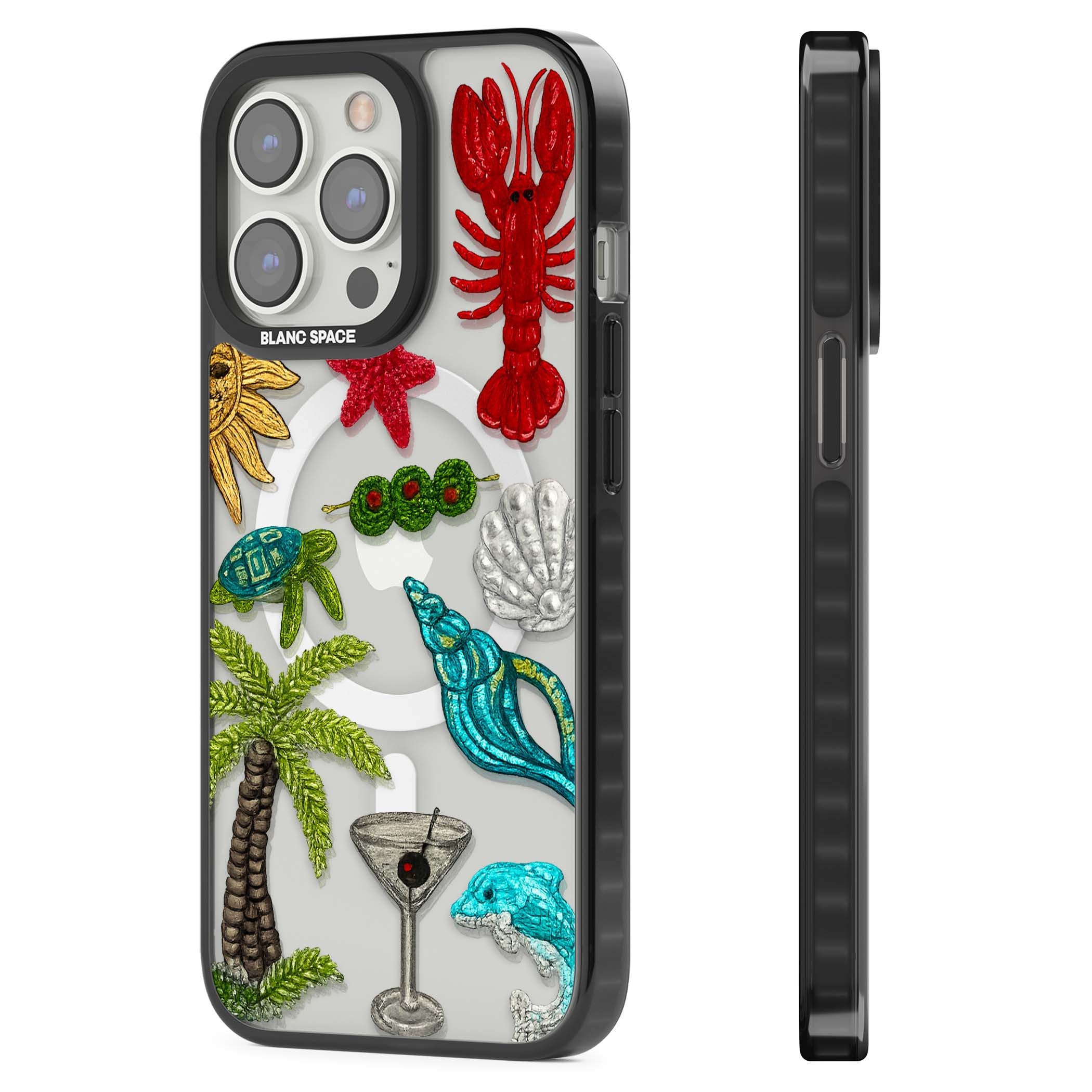 Painted Coastal Pattern coastal iPhone case | Black Impact Magsafe case for iPhone 13 Pro, iPhone 14 Pro, iPhone 15 Pro