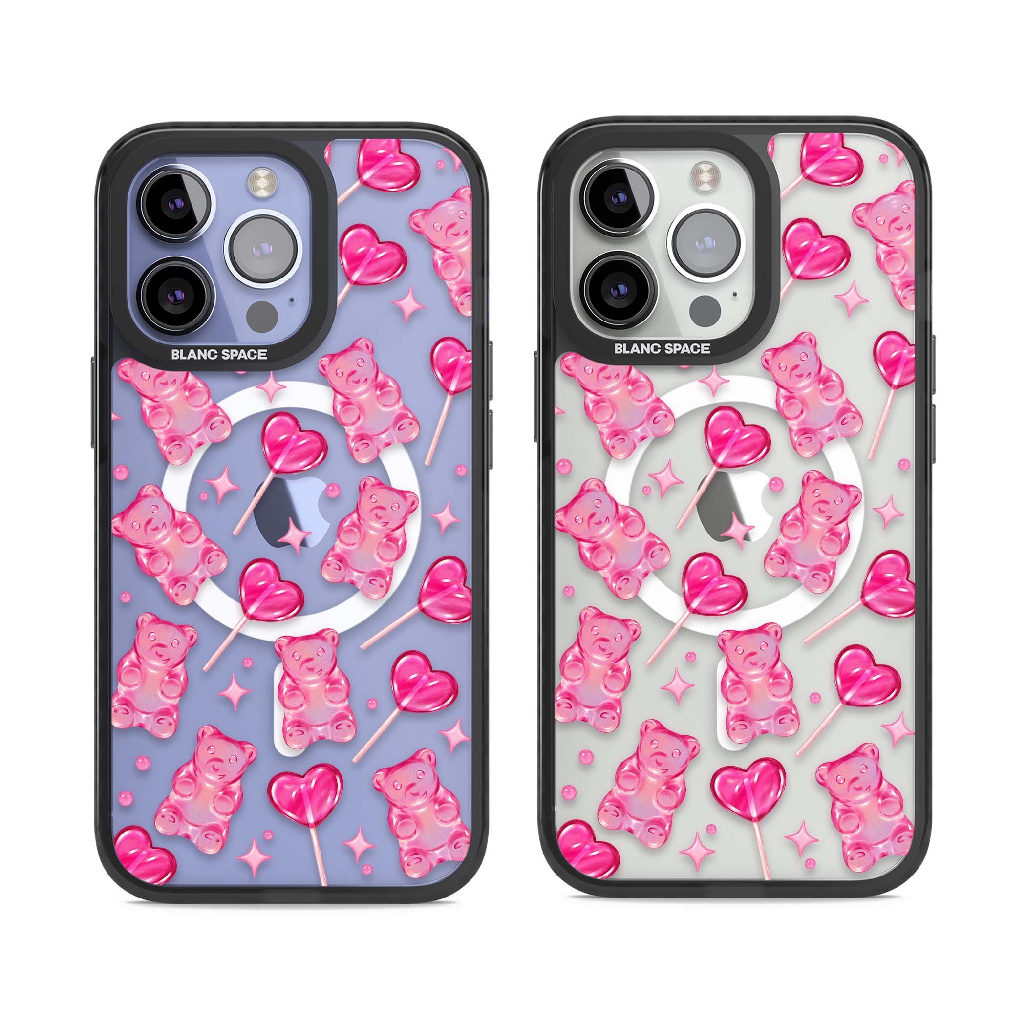 Pink Sugar pinkcore iPhone case featuring pink gummy bears, heart-shaped lollipops and sparkle stars | Black Impact Magsafe case for iPhone 13 Pro, iPhone 14 Pro, iPhone 15 Pro