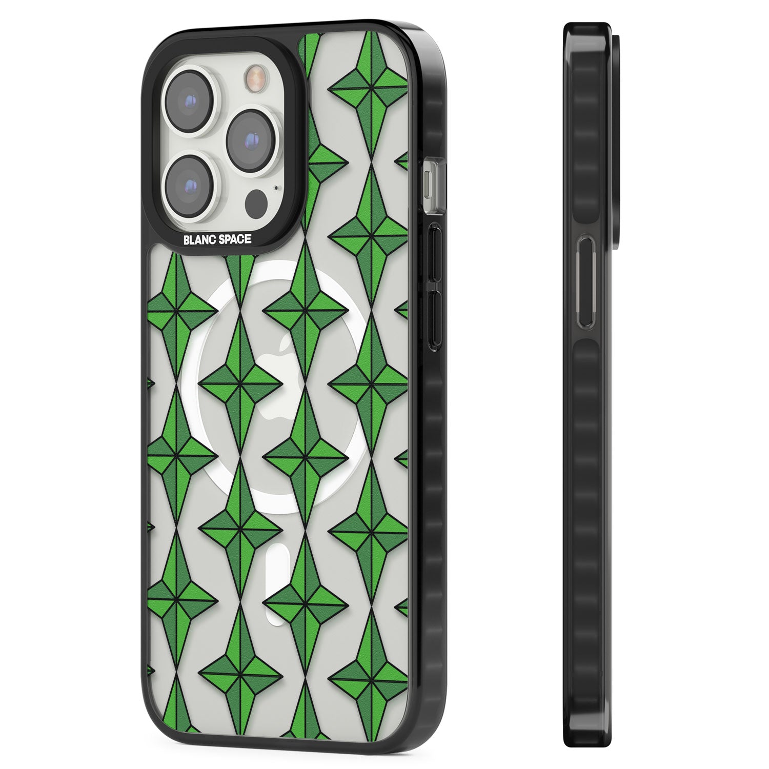 Emerald Stars Pattern (Clear) Magsafe Black Impact Phone Case for iPhone 13 Pro, iPhone 14 Pro, iPhone 15 Pro