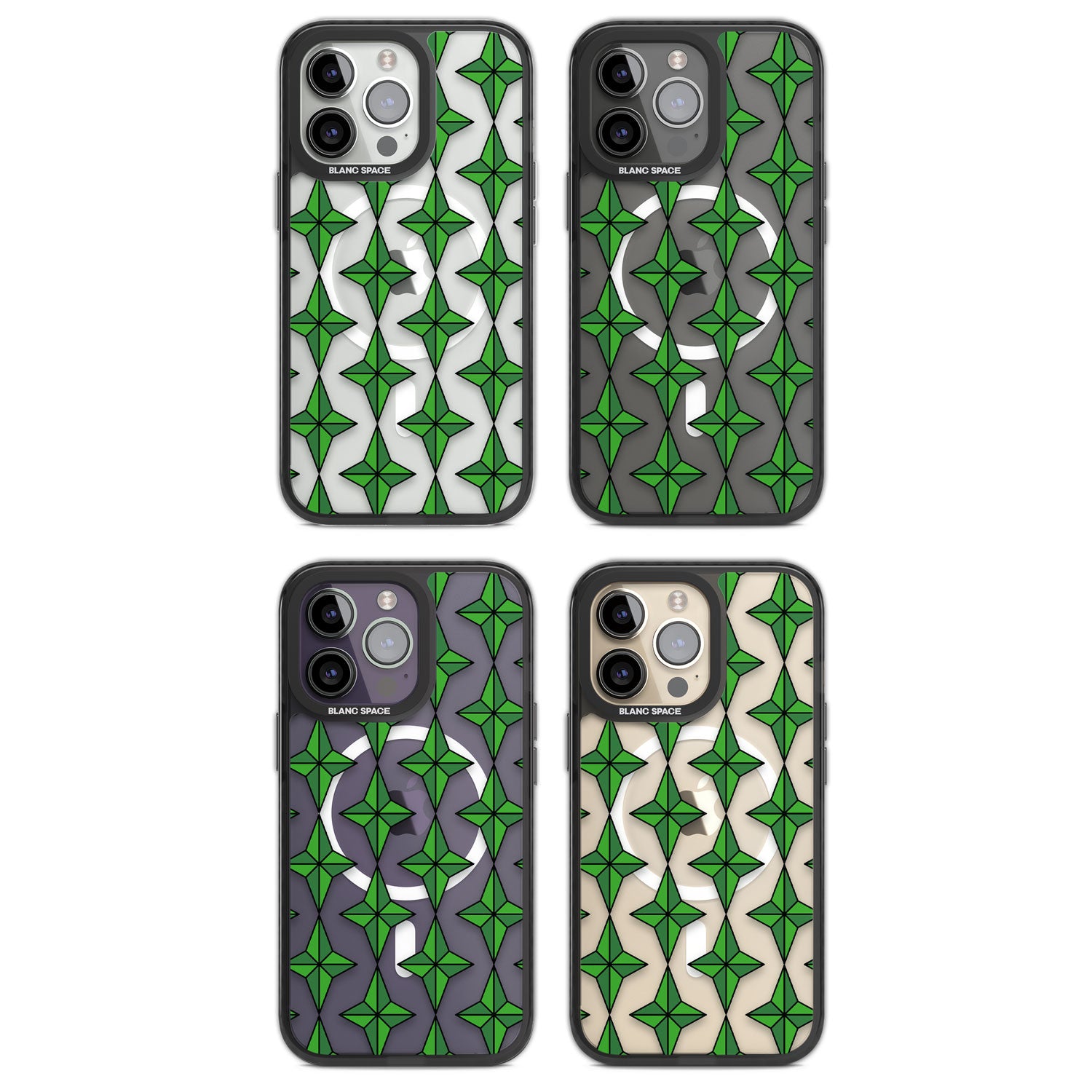Emerald Stars Pattern (Clear) Magsafe Black Impact Phone Case for iPhone 13 Pro, iPhone 14 Pro, iPhone 15 Pro