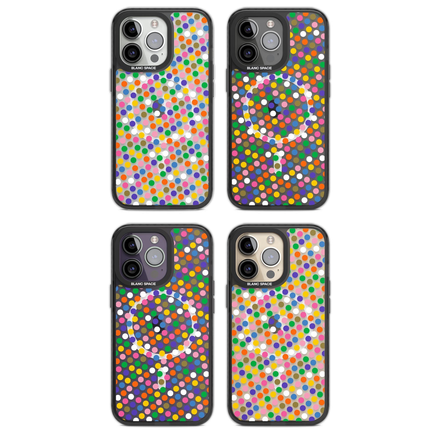 Multicolour Polka-dot Fiesta Magsafe Black Impact Phone Case for iPhone 13 Pro, iPhone 14 Pro, iPhone 15 Pro