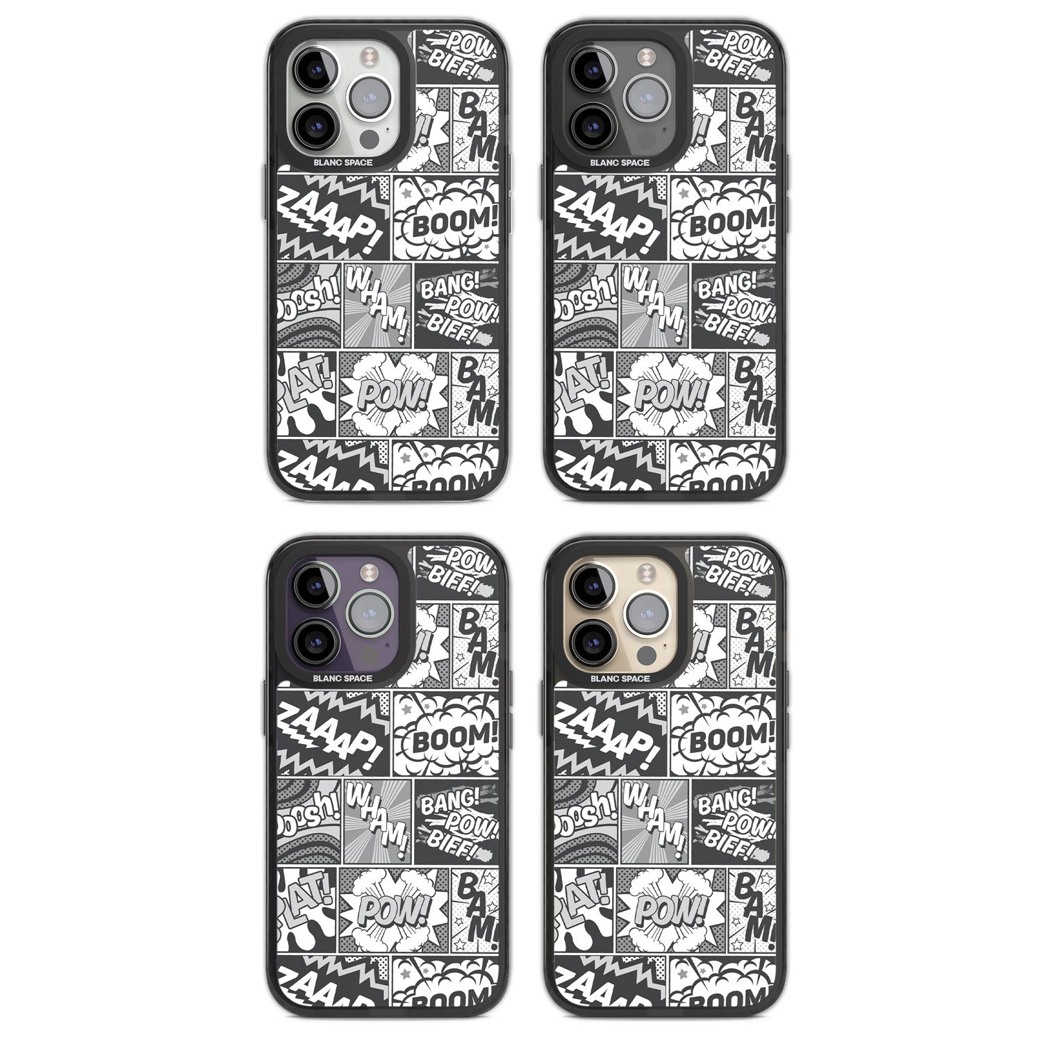 Onomatopoeia (Black & White) Magsafe Black Impact Phone Case for iPhone 13 Pro, iPhone 14 Pro, iPhone 15 Pro