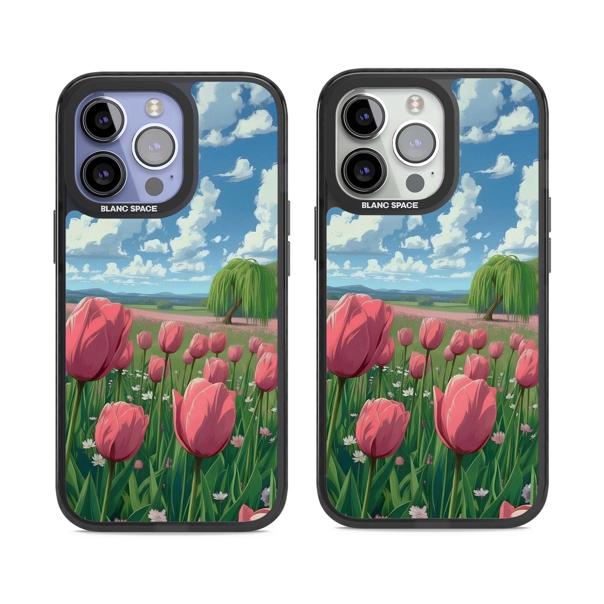 Willow By The Pink Tulips floral iPhone case | Black Impact Magsafe case for iPhone 13 Pro, iPhone 14 Pro, iPhone 15 Pro