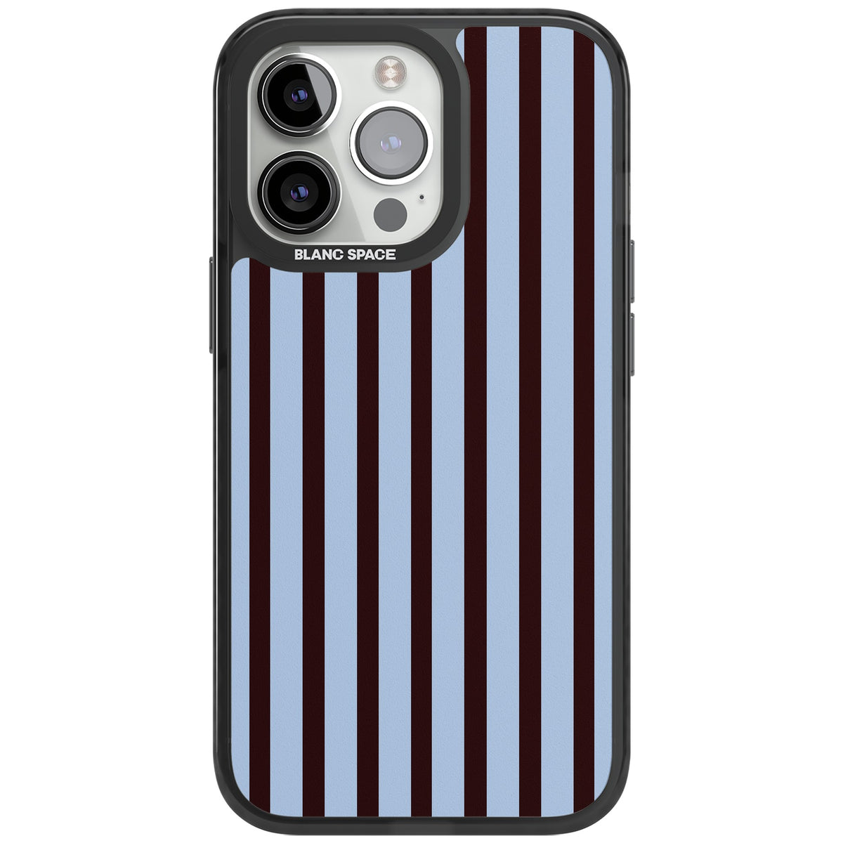 Blackcurrant Stripe preppy iPhone case featuring vertical burgundy and light blue stripes in a classic pinstripe layout iPhone 12 Pro Max / iPhone 13 Pro / iPhone 13 Pro Max / iPhone 14 Pro / iPhone 14 Pro Max / iPhone 15 Pro / iPhone 15 Pro Max Impact Pro Black Phone Case front
