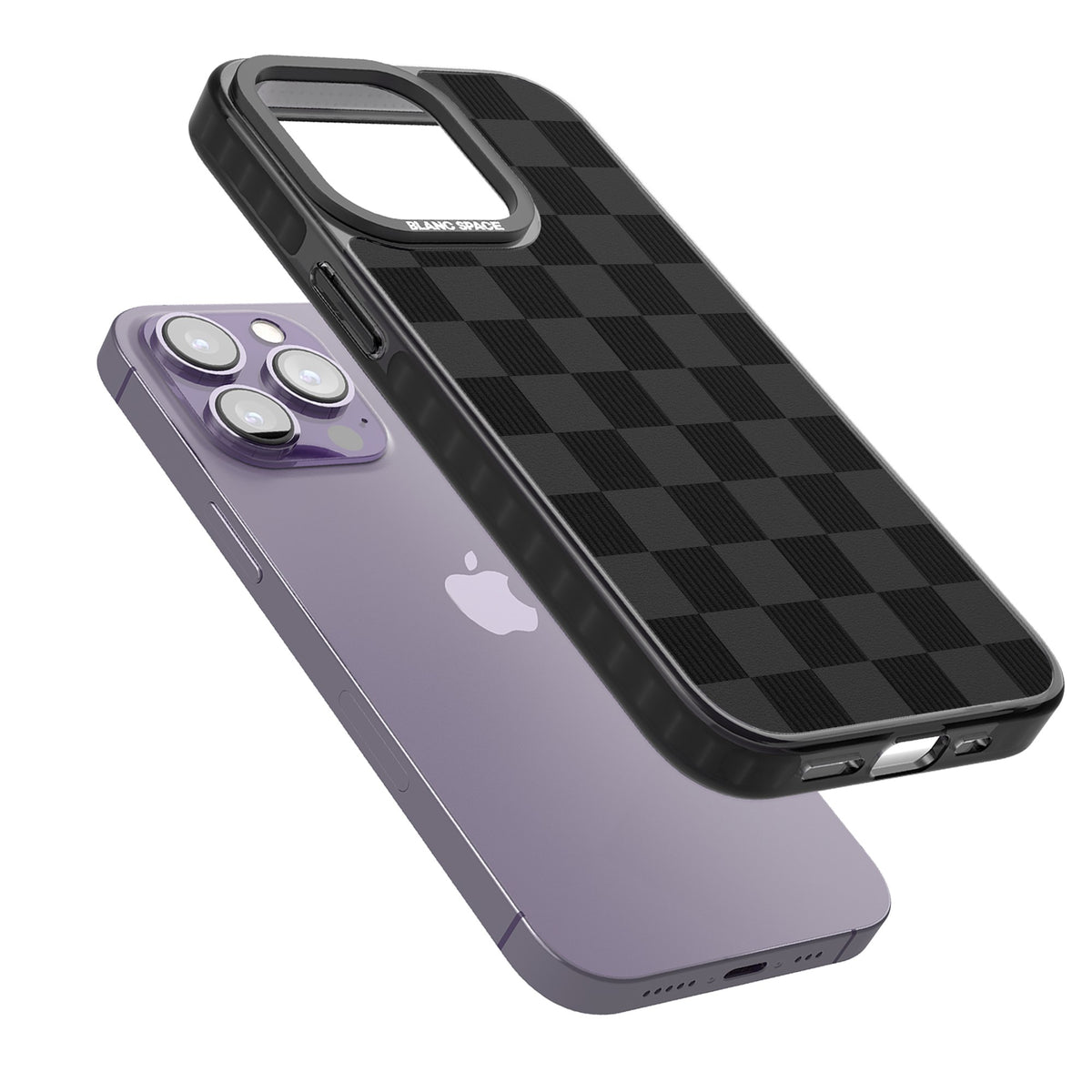 Black Checkered iPhone 12 Pro Max / iPhone 13 Pro / iPhone 13 Pro Max / iPhone 14 Pro / iPhone 14 Pro Max / iPhone 15 Pro / iPhone 15 Pro Max Impact Black Phone Case angled