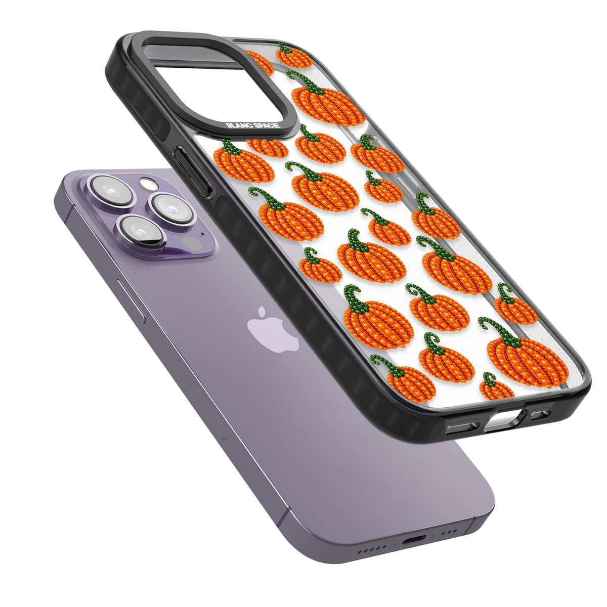 Beaded Pumpkins iPhone 12 Pro Max / iPhone 13 Pro / iPhone 13 Pro Max / iPhone 14 Pro / iPhone 14 Pro Max / iPhone 15 Pro / iPhone 15 Pro Max Impact Black Phone Case angled