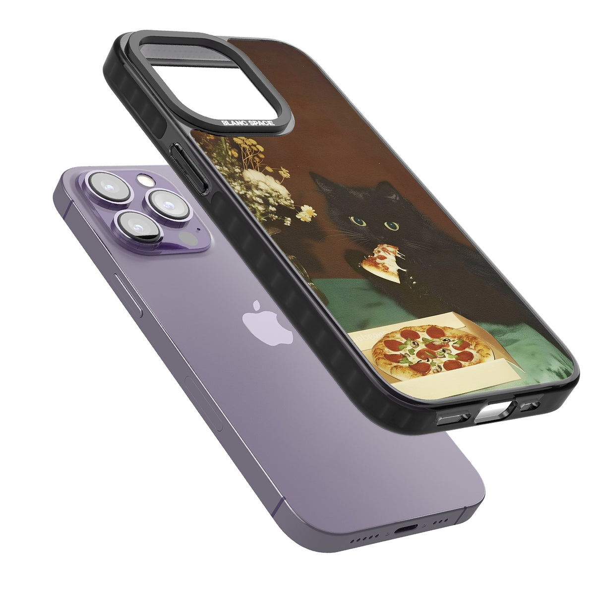 Late Night Snack Cat iPhone 12 Pro Max / iPhone 13 Pro / iPhone 13 Pro Max / iPhone 14 Pro / iPhone 14 Pro Max / iPhone 15 Pro / iPhone 15 Pro Max Impact Black Phone Case angled