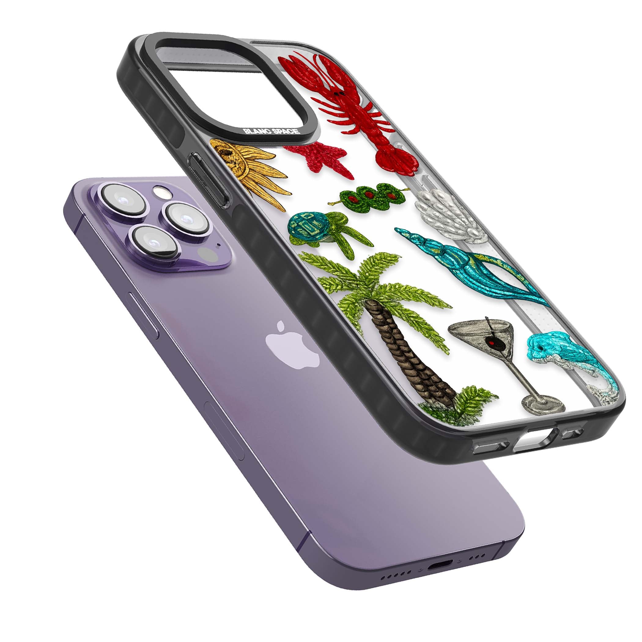 Painted Coastal Pattern coastal iPhone case | Black Impact case for iPhone 13 Pro, iPhone 14 Pro, iPhone 15 Pro
