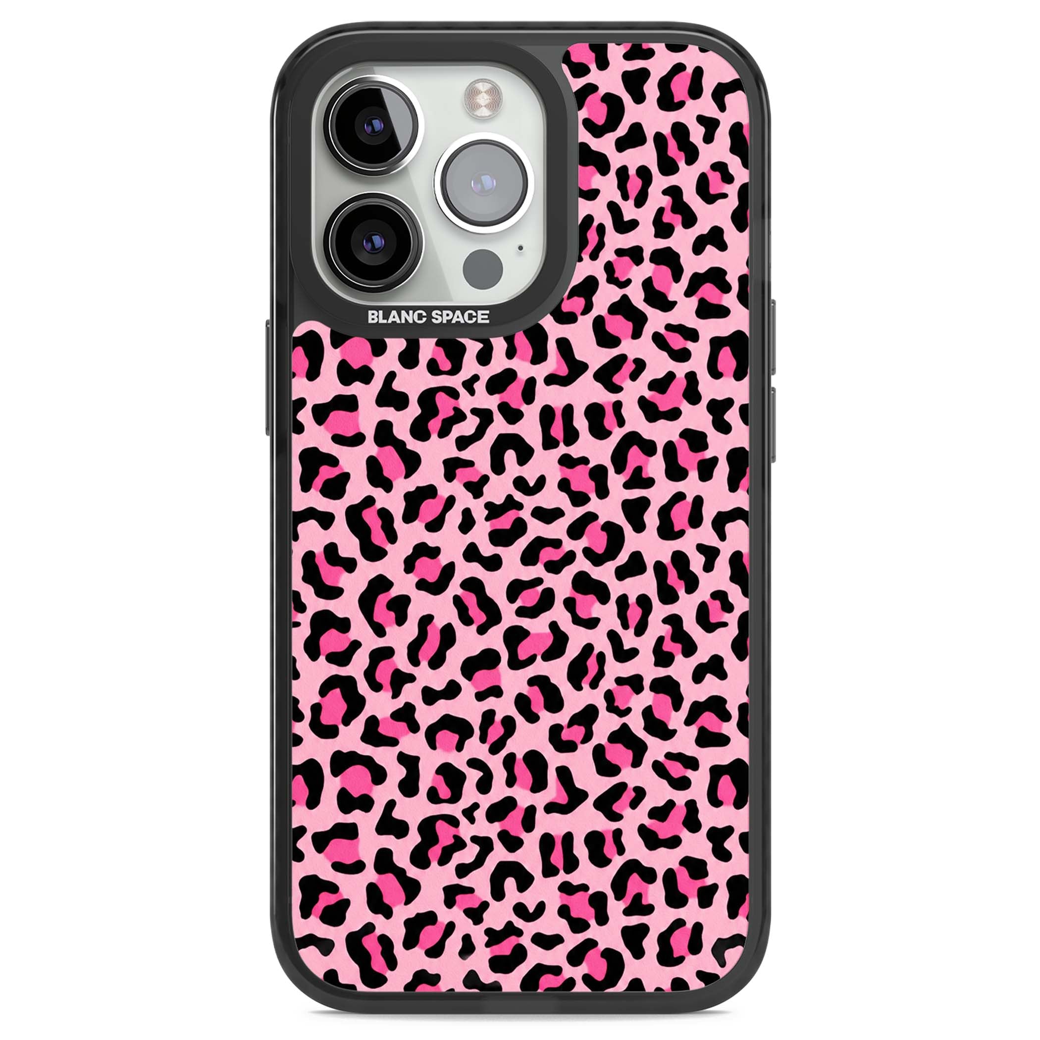 Pink Leopard baddie iPhone case | Black Impact case for iPhone 13 Pro, iPhone 14 Pro, iPhone 15 Pro