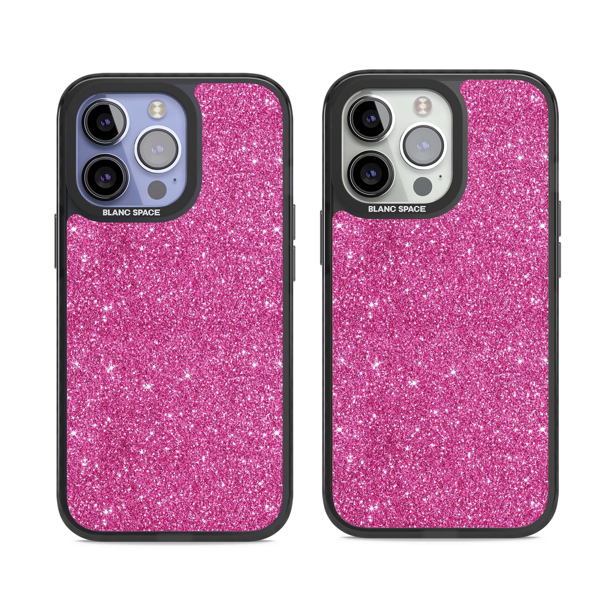 Pink Glitter Y2K iPhone case featuring hot pink glitter wallpaper with sparkle shimmer effect | Black Impact case for iPhone 13 Pro, iPhone 14 Pro, iPhone 15 Pro
