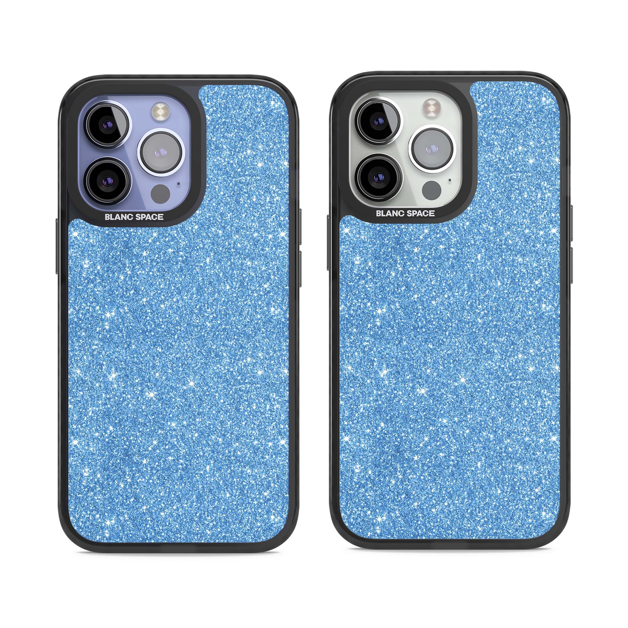 Blue Glitter blue glitter iPhone case featuring dense sparkling cerulean glitter with a glamorous shimmering finish | Black Impact case for iPhone 13 Pro, iPhone 14 Pro, iPhone 15 Pro