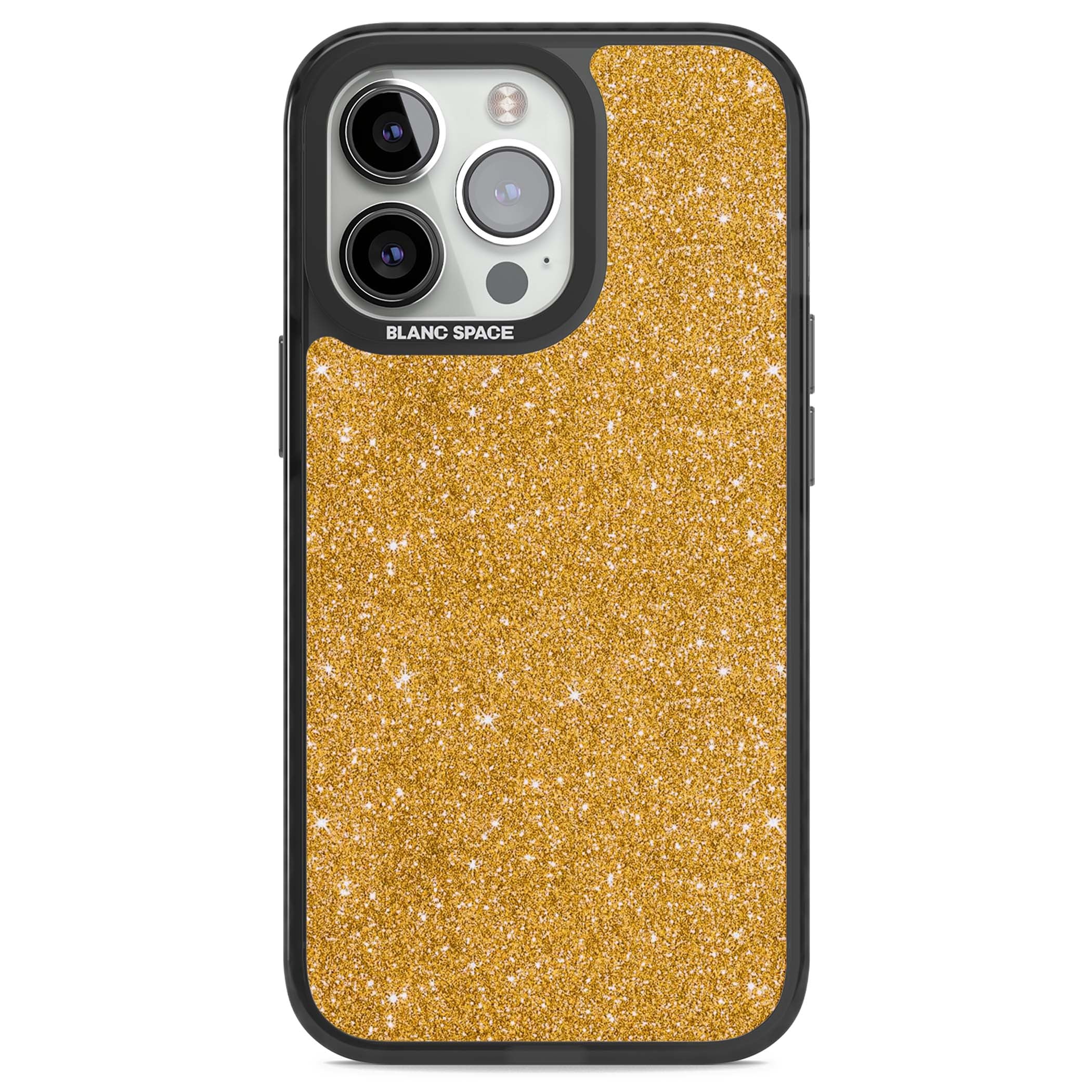 Gold Glitter gold glitter iPhone case featuring a shimmering sparkle wallpaper design in luxury gold | Black Impact case for iPhone 13 Pro, iPhone 14 Pro, iPhone 15 Pro