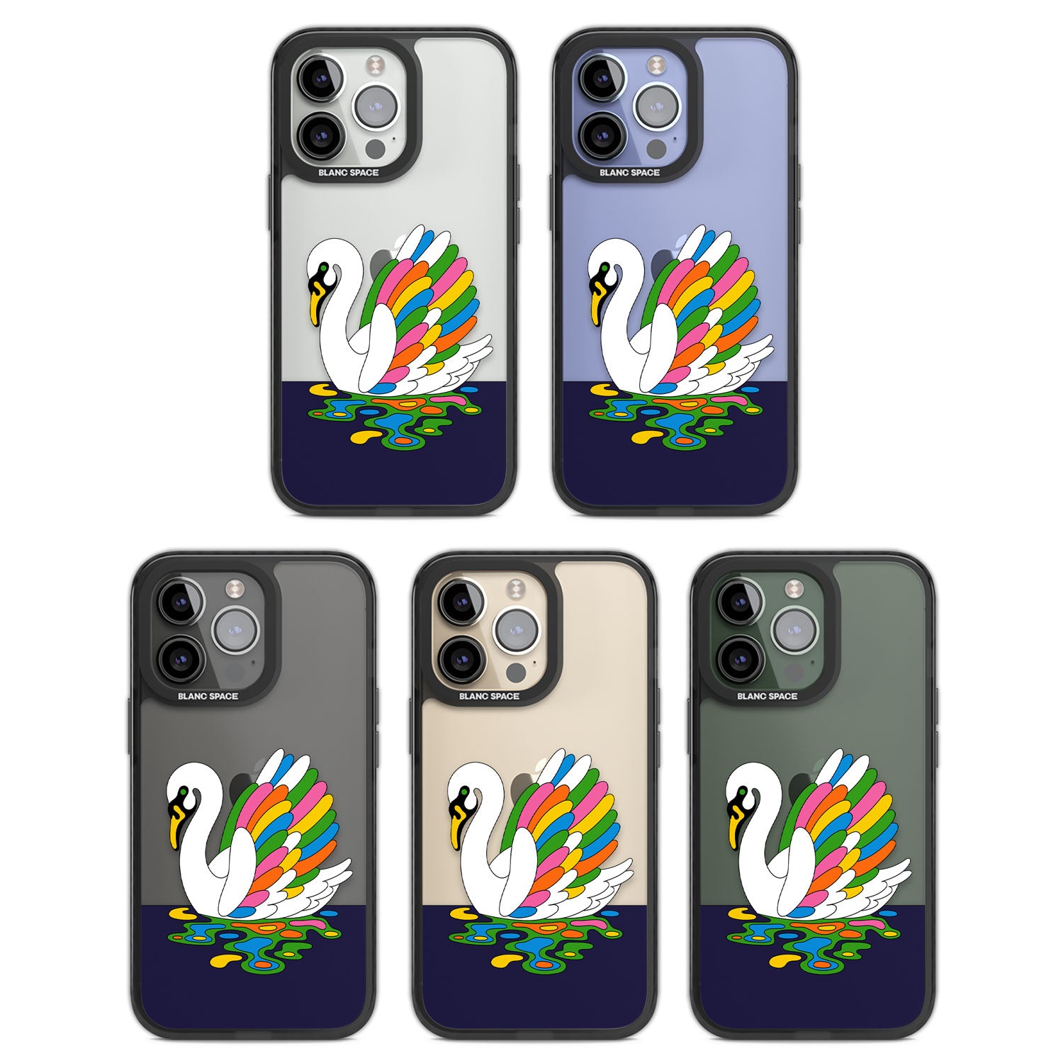 Serene Swan Black Impact Phone Case for iPhone 13 Pro, iPhone 14 Pro, iPhone 15 Pro