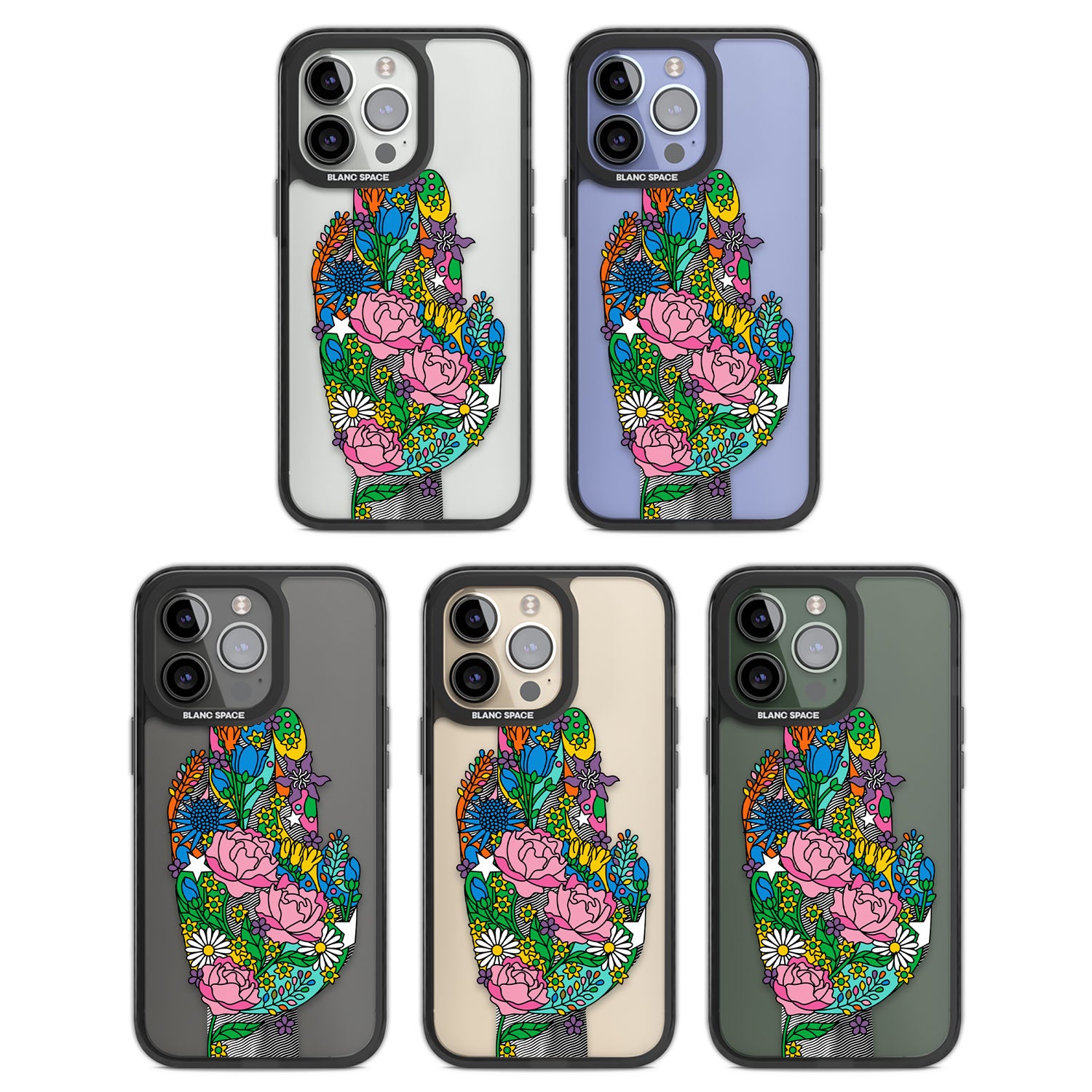 Garden Touch Black Impact Phone Case for iPhone 13 Pro, iPhone 14 Pro, iPhone 15 Pro