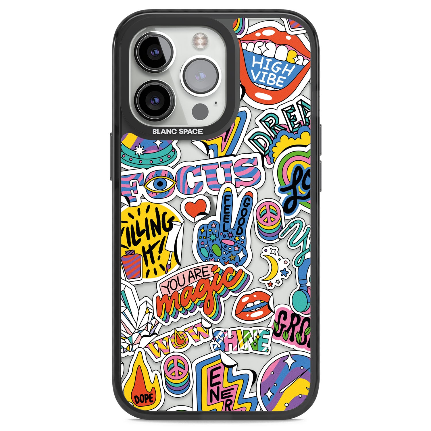 Magic Sticker Collage Black Impact Phone Case for iPhone 13 Pro, iPhone 14 Pro, iPhone 15 Pro