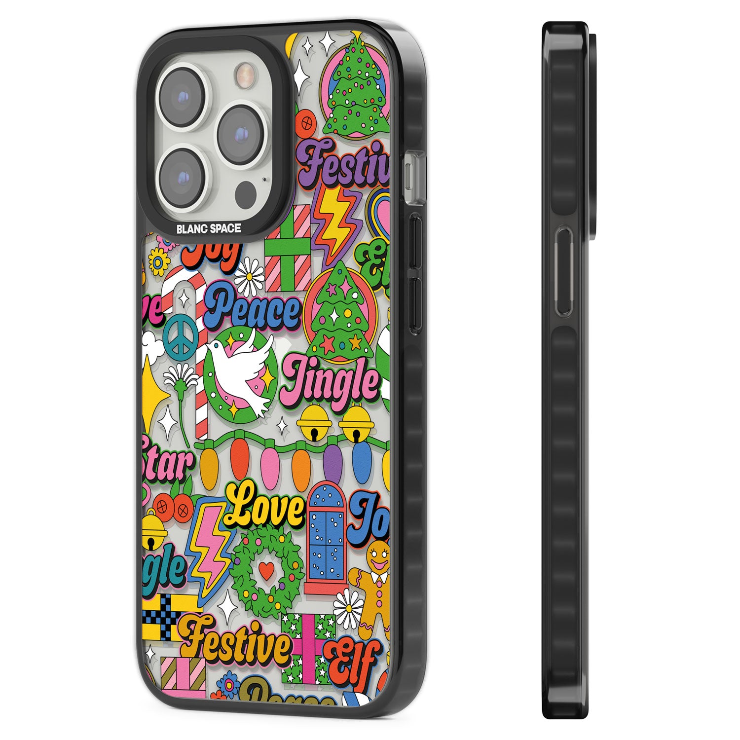 Peace & Festivities Black Impact Phone Case for iPhone 13 Pro, iPhone 14 Pro, iPhone 15 Pro