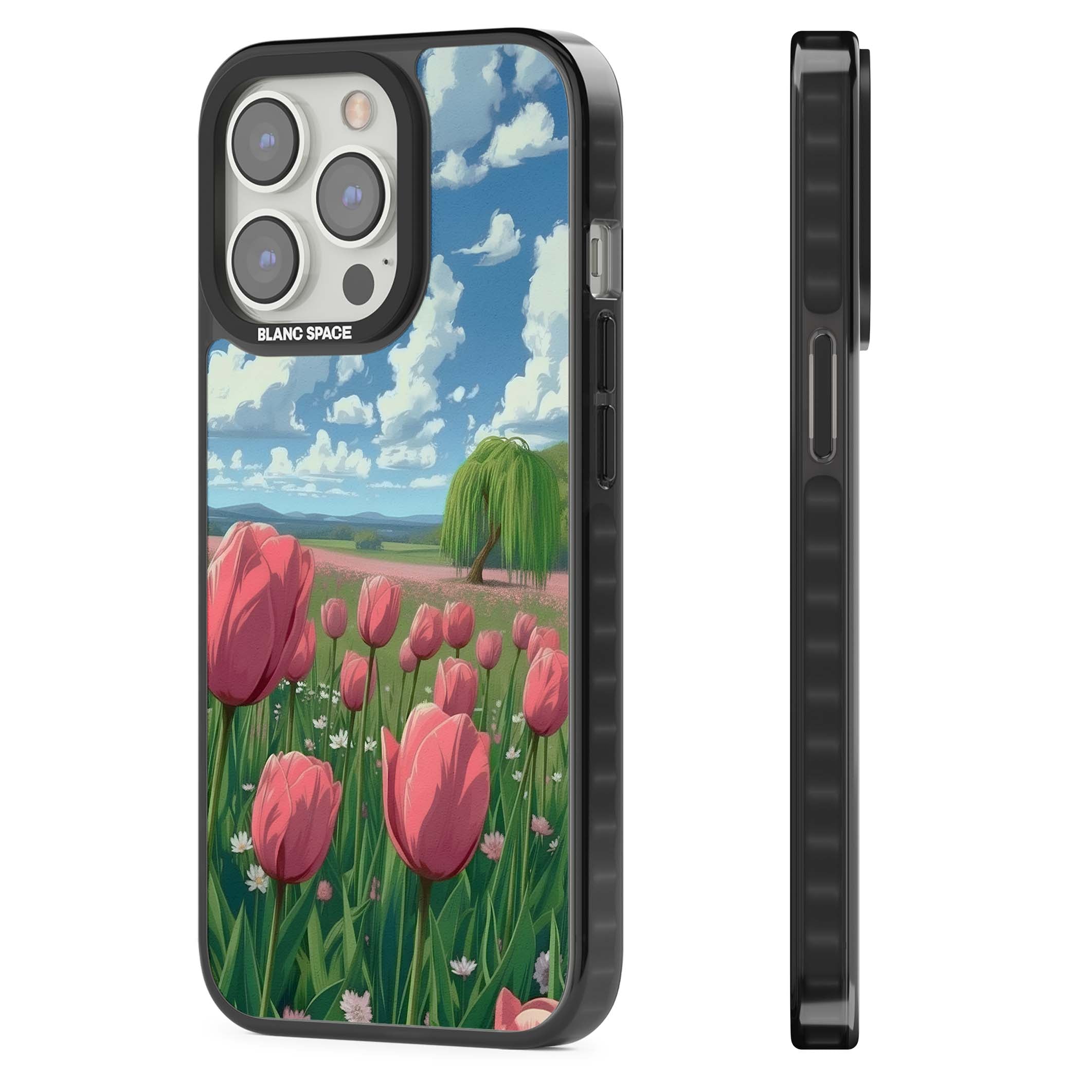 Willow By The Pink Tulips floral iPhone case | Black Impact case for iPhone 13 Pro, iPhone 14 Pro, iPhone 15 Pro