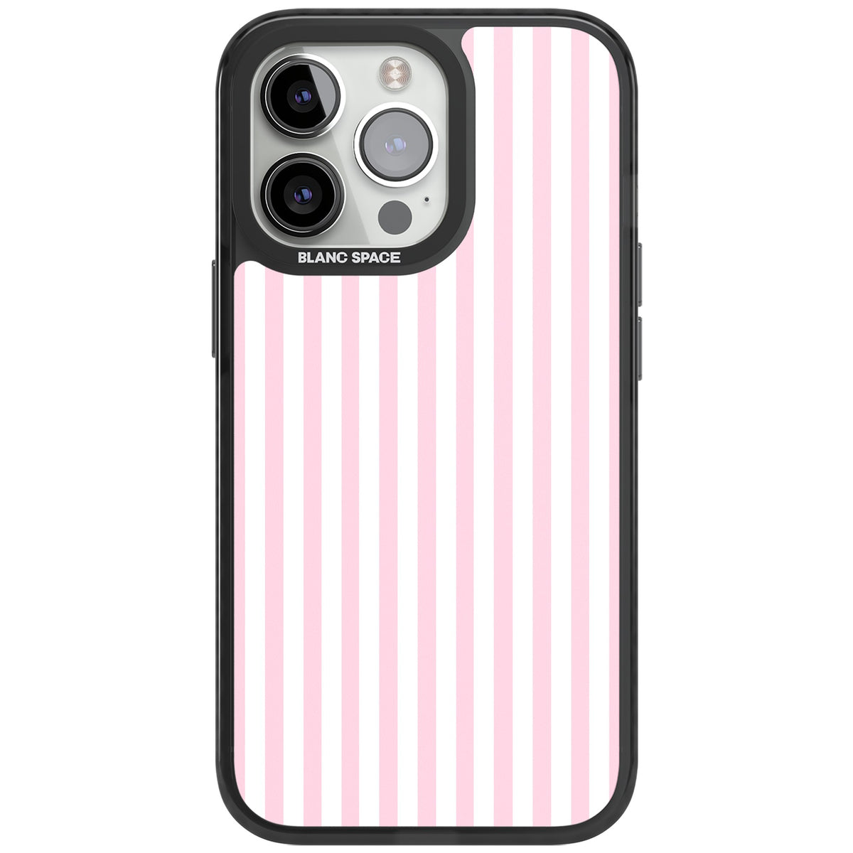 Pink Stripe preppy iPhone case featuring soft pastel pink and white vertical candy stripes iPhone 12 Pro Max / iPhone 13 Pro / iPhone 13 Pro Max / iPhone 14 Pro / iPhone 14 Pro Max / iPhone 15 Pro / iPhone 15 Pro Max Impact Black Phone Case front