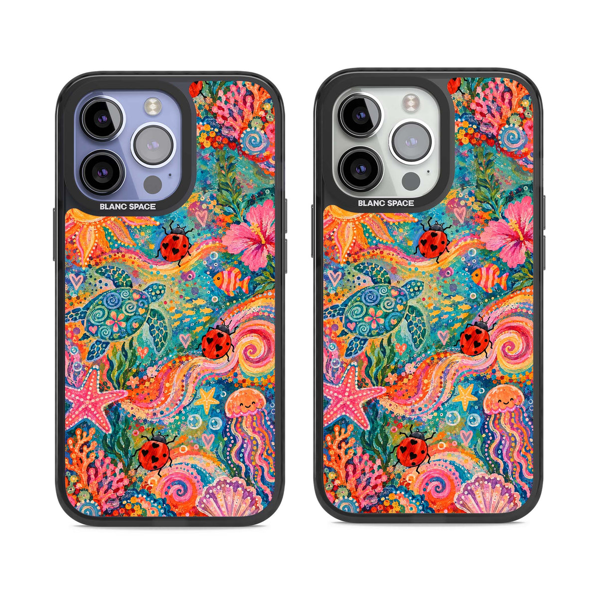 Coral Whimsy for her iPhone case | Black Impact case for iPhone 13 Pro, iPhone 14 Pro, iPhone 15 Pro