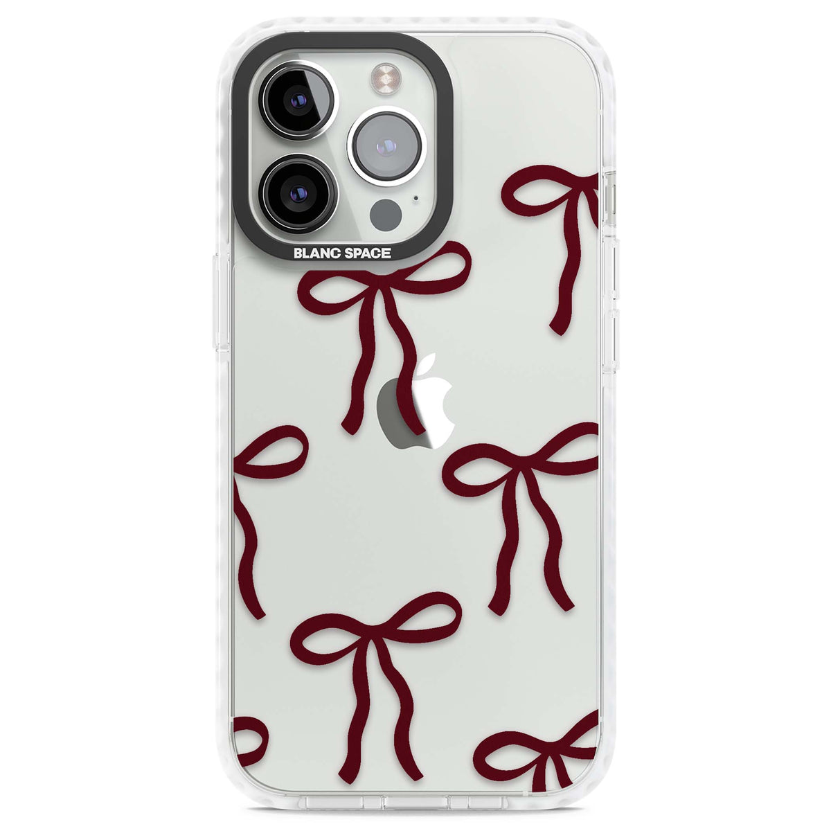 Burgundy Bows coquette iPhone case featuring hand-drawn burgundy red bows on a clear background | Clear Impact case for iPhone 13 Pro, iPhone 14 Pro, iPhone 15 Pro