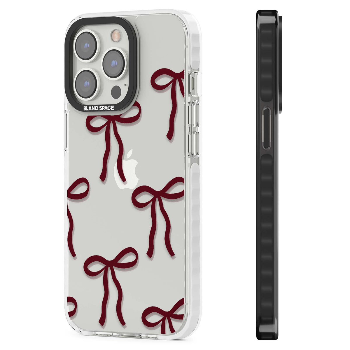 Burgundy Bows coquette iPhone case featuring hand-drawn burgundy red bows on a clear background | Clear Impact case for iPhone 13 Pro, iPhone 14 Pro, iPhone 15 Pro