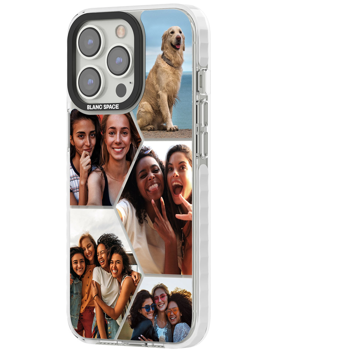 Personalised Beehive Photo Grid iPhone 13 Pro / iPhone 13 Pro Max / iPhone 14 Pro / iPhone 14 Pro Max / iPhone 15 Pro / iPhone 15 Pro Max Impact Clear Phone Case side
