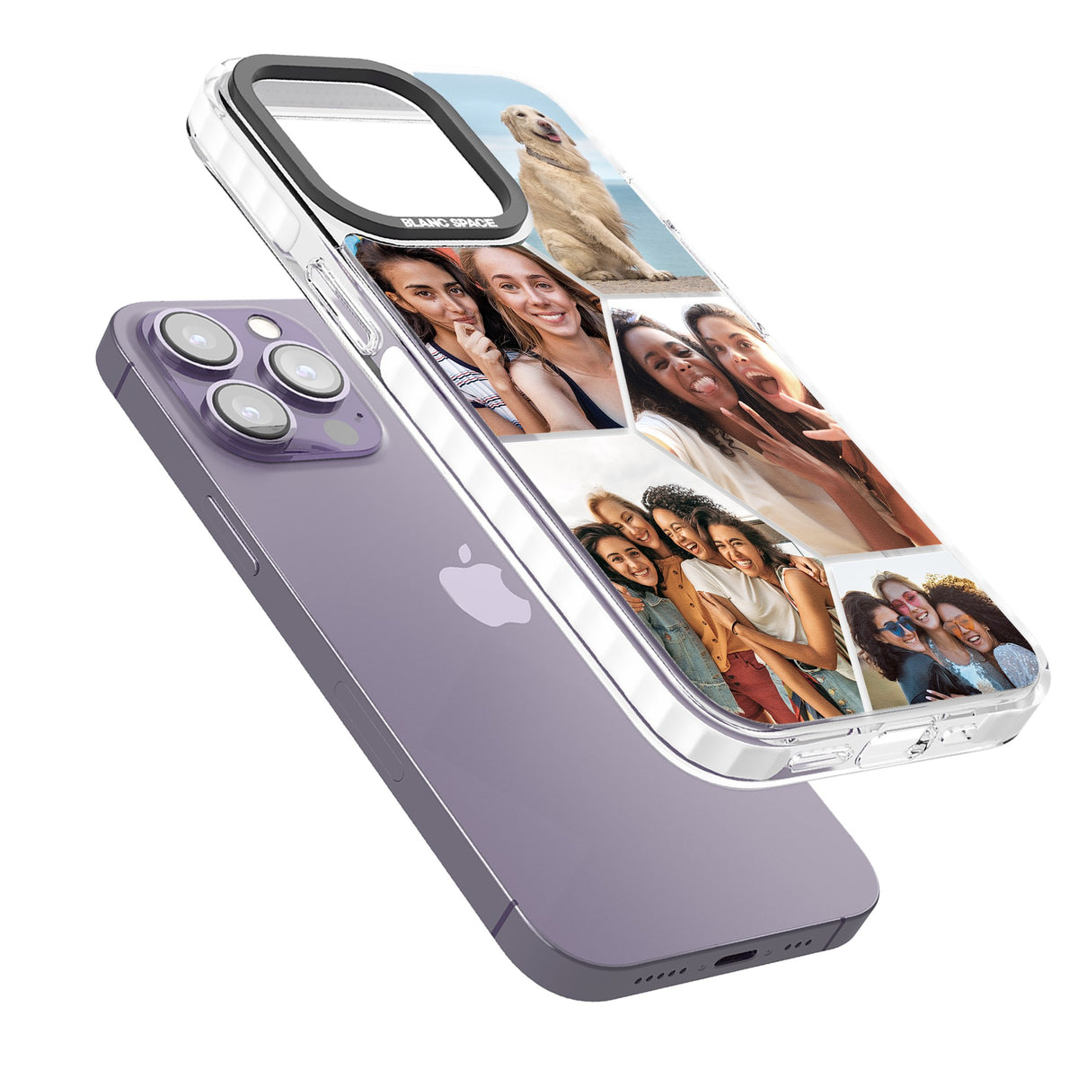 Personalised Beehive Photo Grid iPhone 13 Pro / iPhone 13 Pro Max / iPhone 14 Pro / iPhone 14 Pro Max / iPhone 15 Pro / iPhone 15 Pro Max Impact Clear Phone Case angled