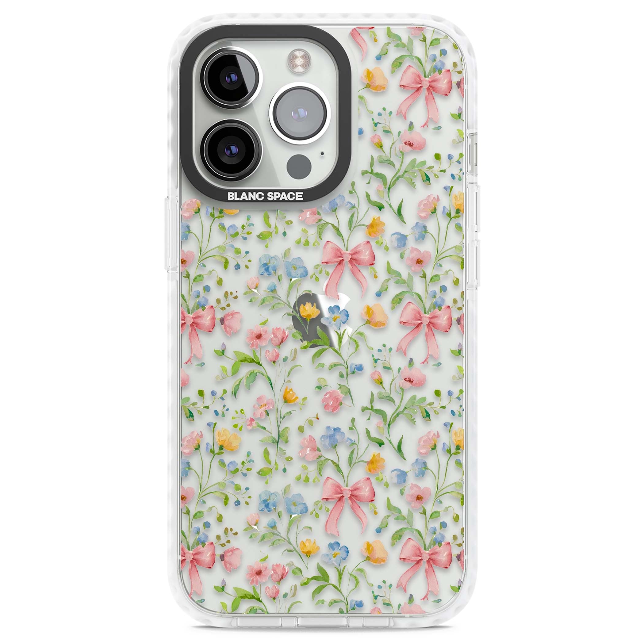 Ribbons & Wildflowers cottagecore iPhone case featuring watercolor wildflowers, pink satin bows, and delicate spring blooms o | Clear Impact case for iPhone 13 Pro, iPhone 14 Pro, iPhone 15 Pro