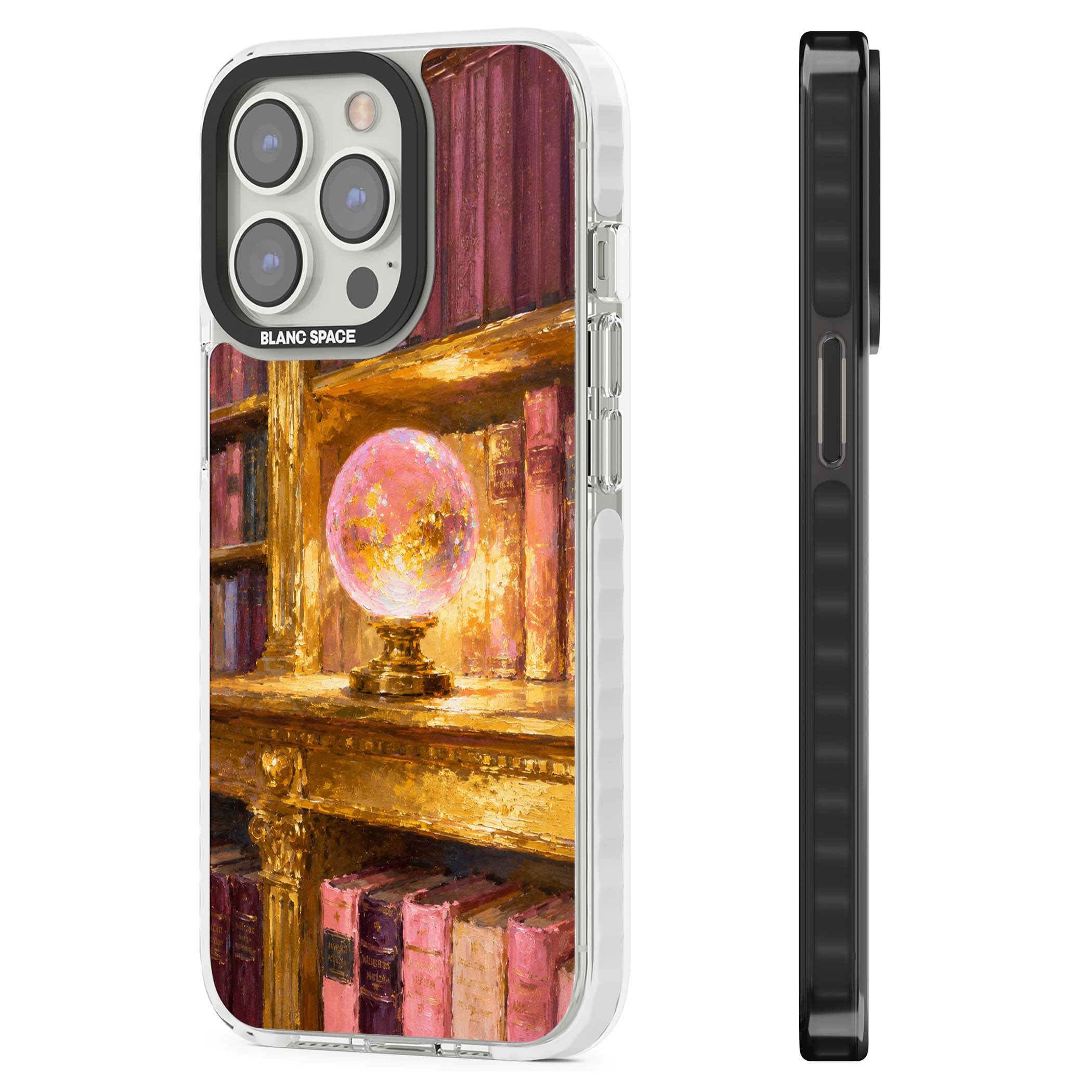 Gilded Library dark academia iPhone case featuring an oil painted crystal ball on a gilded library shelf with vintage | Clear Impact case for iPhone 13 Pro, iPhone 14 Pro, iPhone 15 Pro