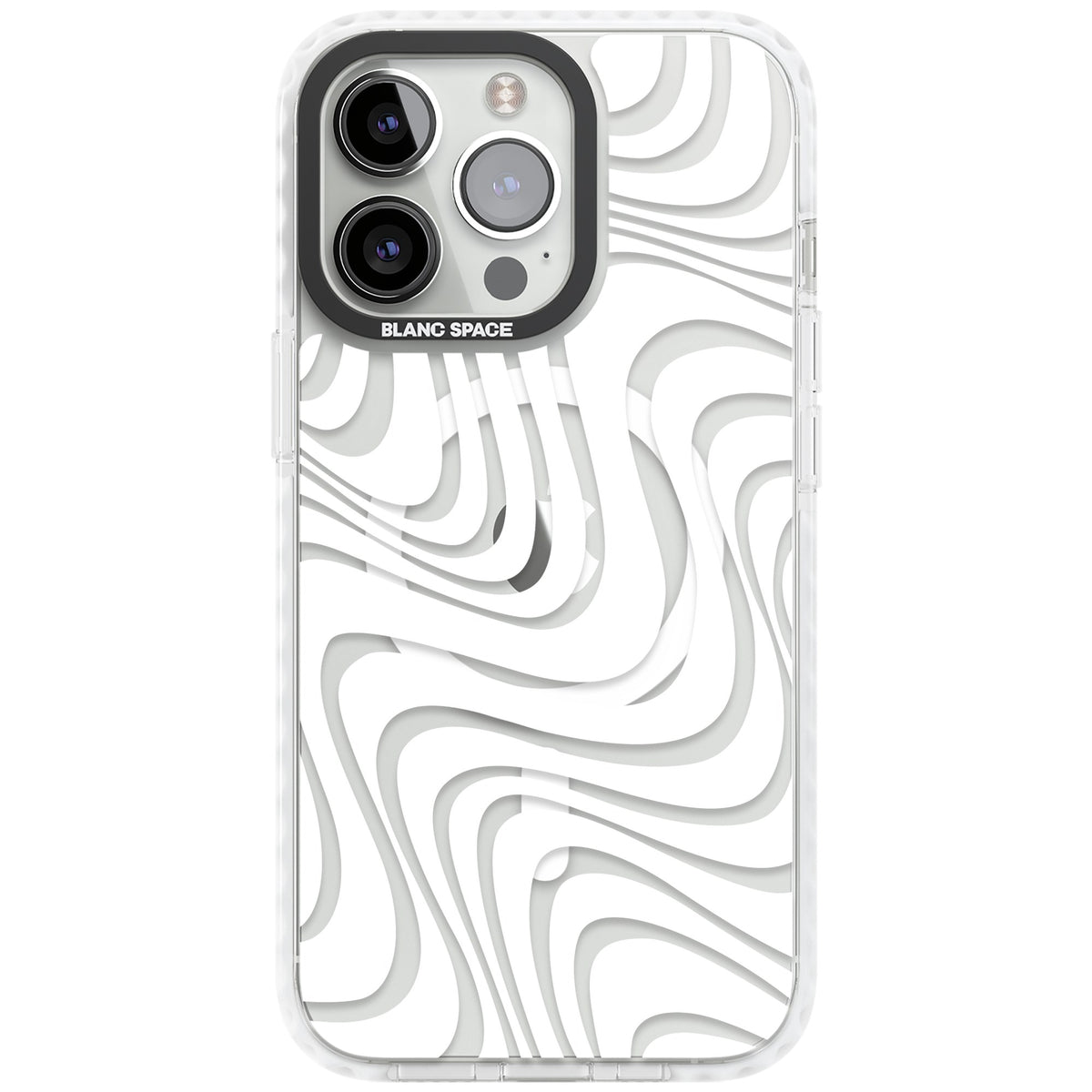White Abstract Waves iPhone 13 Pro / iPhone 13 Pro Max / iPhone 14 Pro / iPhone 14 Pro Max / iPhone 15 Pro / iPhone 15 Pro Max Impact Pro Clear Phone Case front