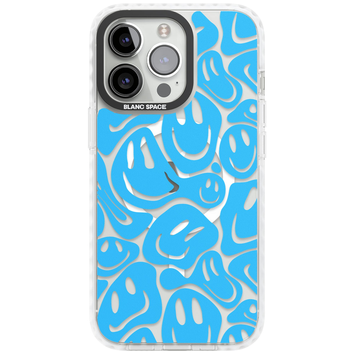 Blue Acid Faces iPhone 13 Pro / iPhone 13 Pro Max / iPhone 14 Pro / iPhone 14 Pro Max / iPhone 15 Pro / iPhone 15 Pro Max Impact Pro Clear Phone Case front