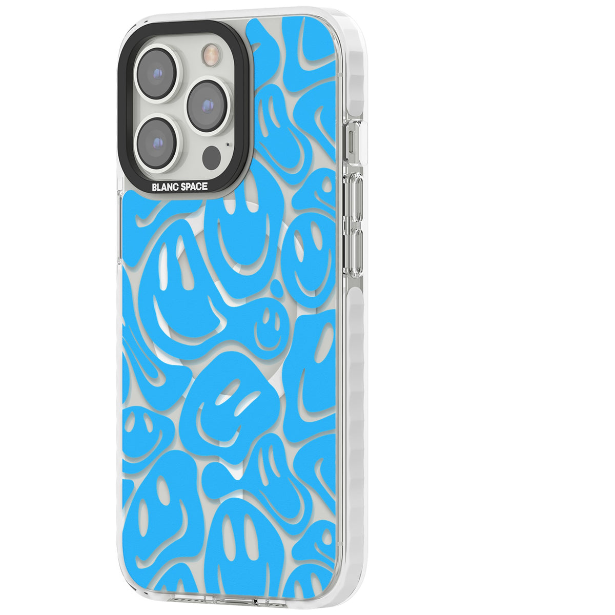 Blue Acid Faces iPhone 13 Pro / iPhone 13 Pro Max / iPhone 14 Pro / iPhone 14 Pro Max / iPhone 15 Pro / iPhone 15 Pro Max Impact Pro Clear Phone Case side