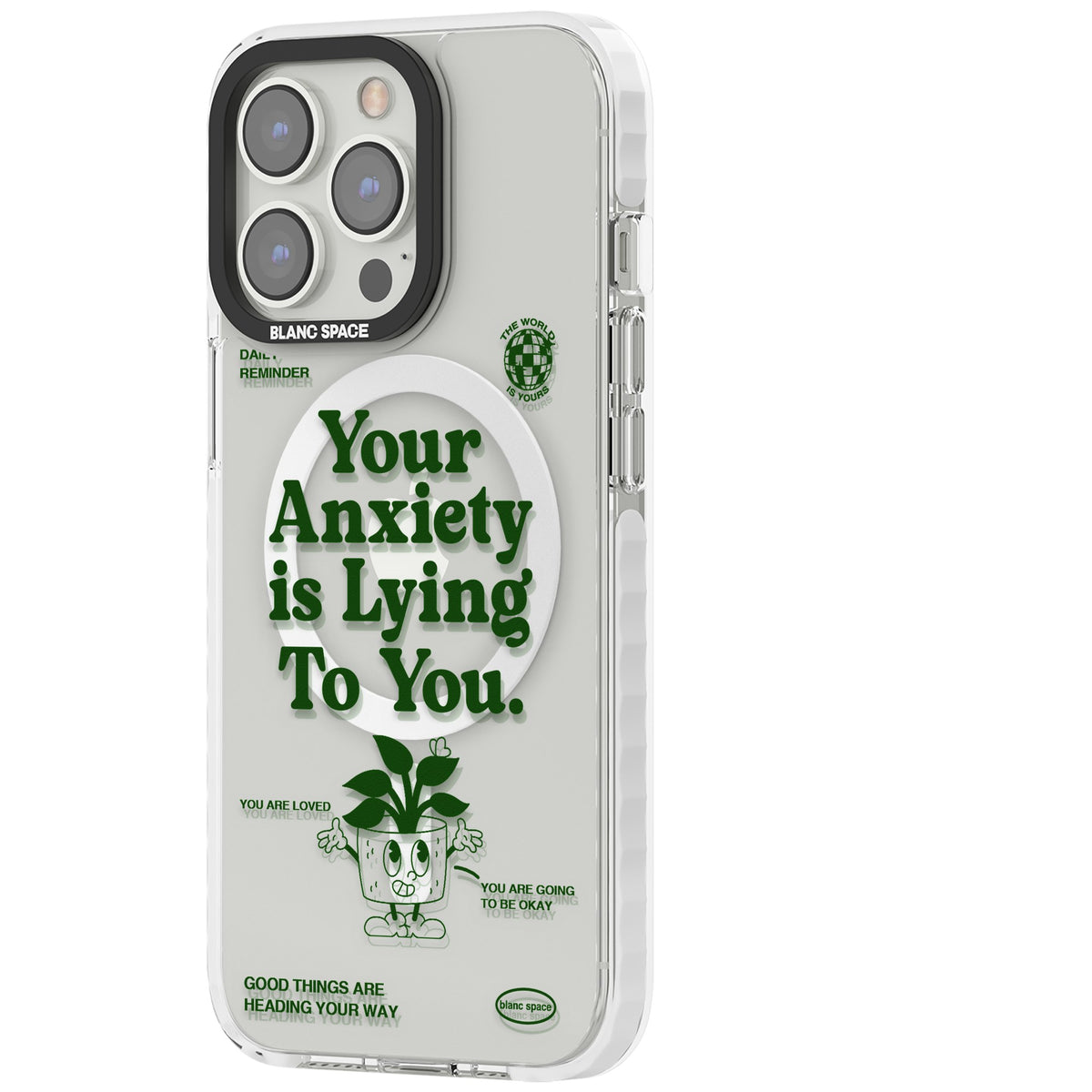 Your Anxiety Is Lying To You iPhone 13 Pro / iPhone 13 Pro Max / iPhone 14 Pro / iPhone 14 Pro Max / iPhone 15 Pro / iPhone 15 Pro Max Impact Pro Clear Phone Case side