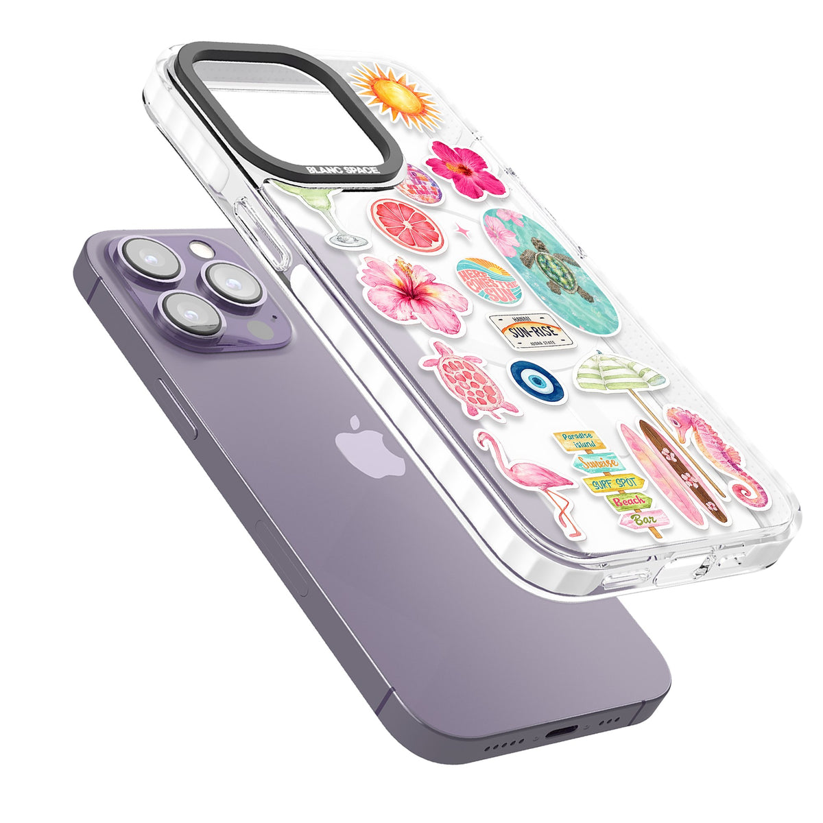 Aloha Sticker Mix iPhone 13 Pro / iPhone 13 Pro Max / iPhone 14 Pro / iPhone 14 Pro Max / iPhone 15 Pro / iPhone 15 Pro Max Impact Pro Clear Phone Case angled