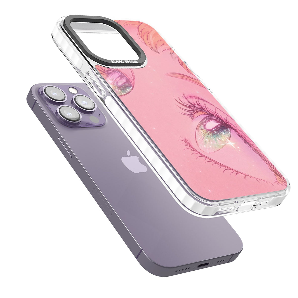 Pink Ethereal Gaze iPhone 13 Pro / iPhone 13 Pro Max / iPhone 14 Pro / iPhone 14 Pro Max / iPhone 15 Pro / iPhone 15 Pro Max Impact Pro Clear Phone Case angled