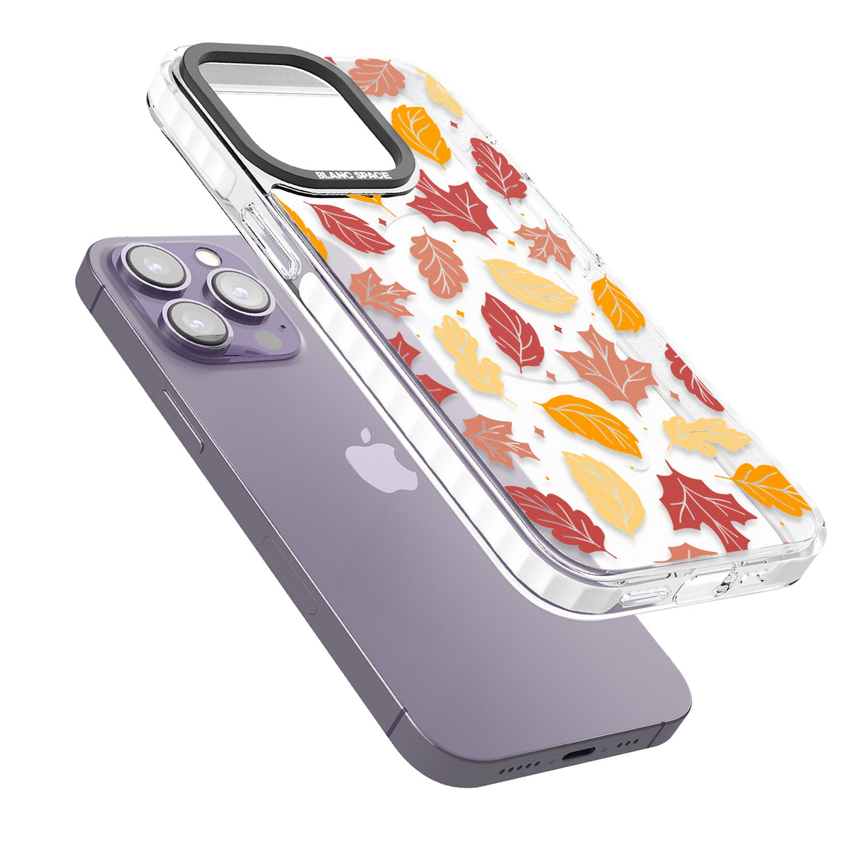 Autumn Leaves iPhone 13 Pro / iPhone 13 Pro Max / iPhone 14 Pro / iPhone 14 Pro Max / iPhone 15 Pro / iPhone 15 Pro Max Impact Pro Clear Phone Case angled