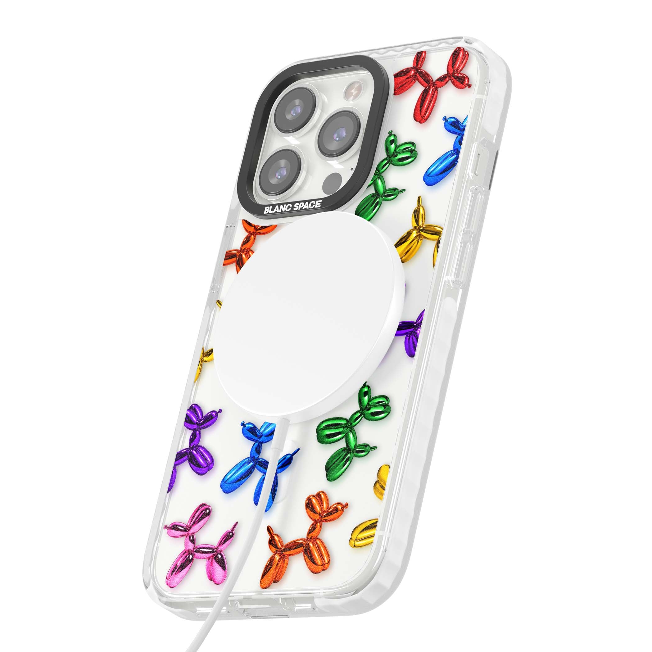 Balloon Dogs pop art iPhone case featuring rainbow chrome balloon dogs in Jeff Koons style | Impact Magsafe case for iPhone 13 Pro, iPhone 14 Pro, iPhone 15 Pro