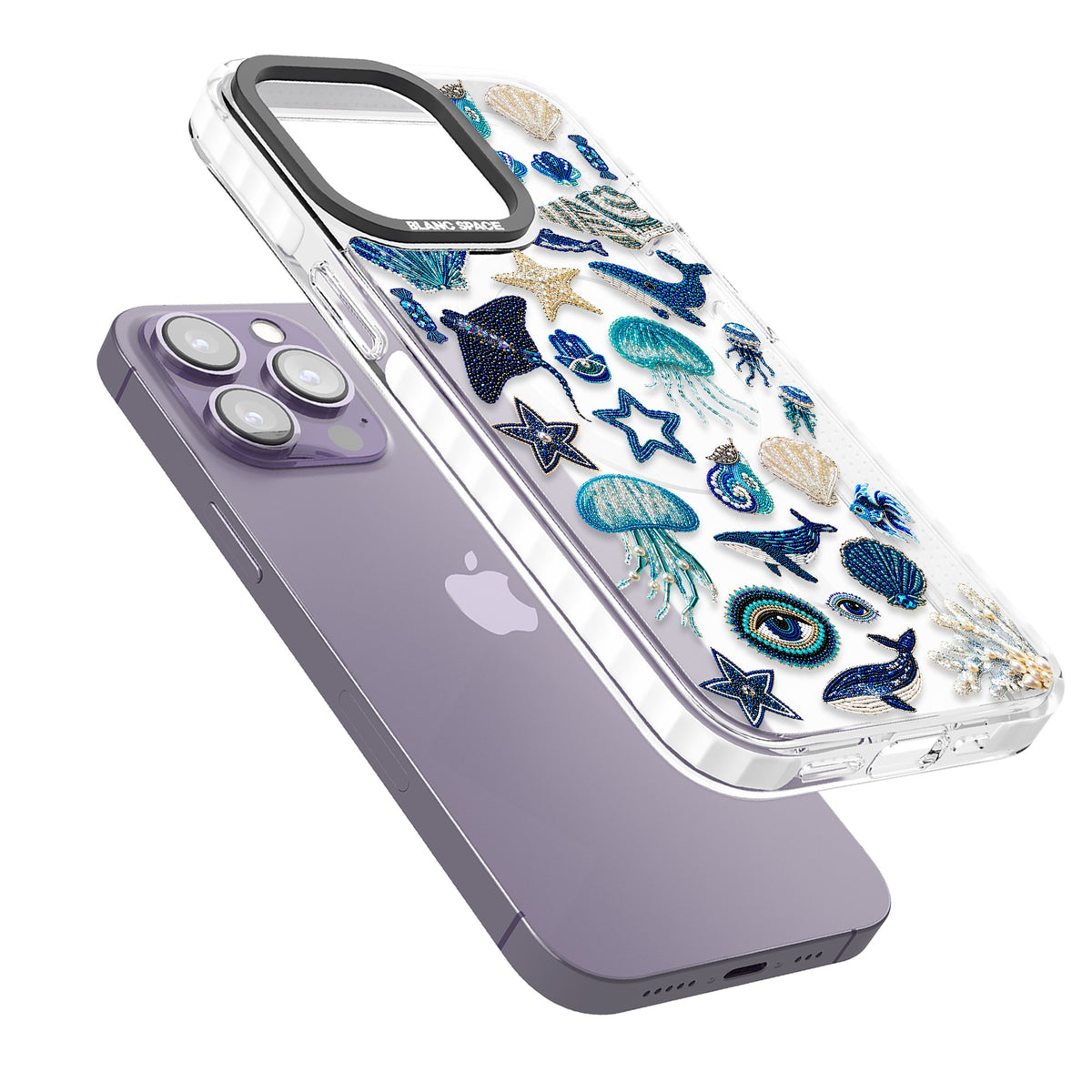 Beaded Coastal iPhone 13 Pro / iPhone 13 Pro Max / iPhone 14 Pro / iPhone 14 Pro Max / iPhone 15 Pro / iPhone 15 Pro Max Impact Pro Clear Phone Case angled
