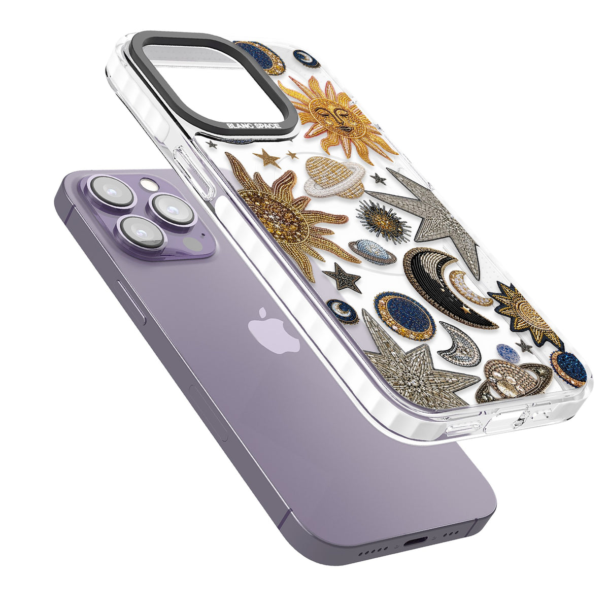 Beaded Cosmos iPhone 13 Pro / iPhone 13 Pro Max / iPhone 14 Pro / iPhone 14 Pro Max / iPhone 15 Pro / iPhone 15 Pro Max Impact Pro Clear Phone Case angled