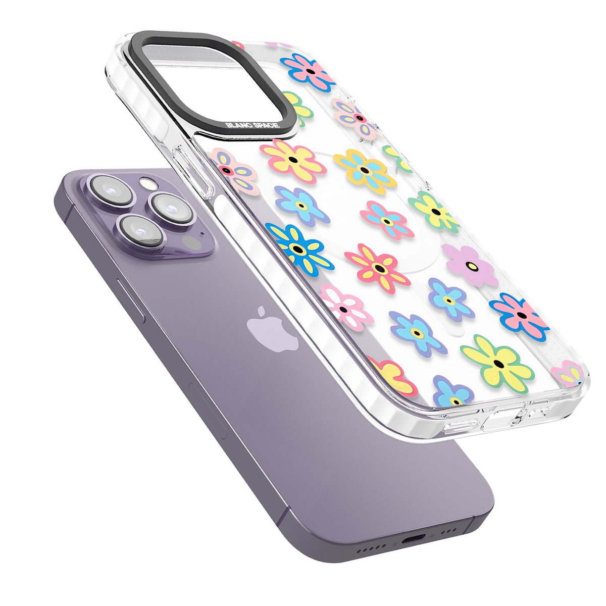 Bloom Pop iPhone 13 Pro / iPhone 13 Pro Max / iPhone 14 Pro / iPhone 14 Pro Max / iPhone 15 Pro / iPhone 15 Pro Max Impact Pro Clear Phone Case angled