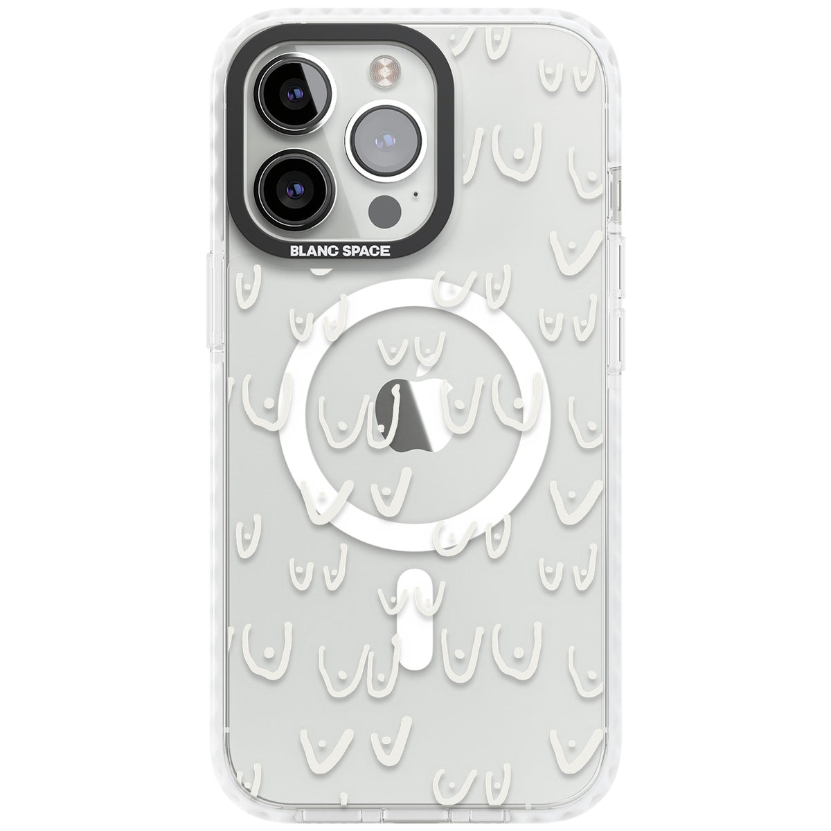 Boob Pattern (White) iPhone 13 Pro / iPhone 13 Pro Max / iPhone 14 Pro / iPhone 14 Pro Max / iPhone 15 Pro / iPhone 15 Pro Max Impact Pro Clear Phone Case front