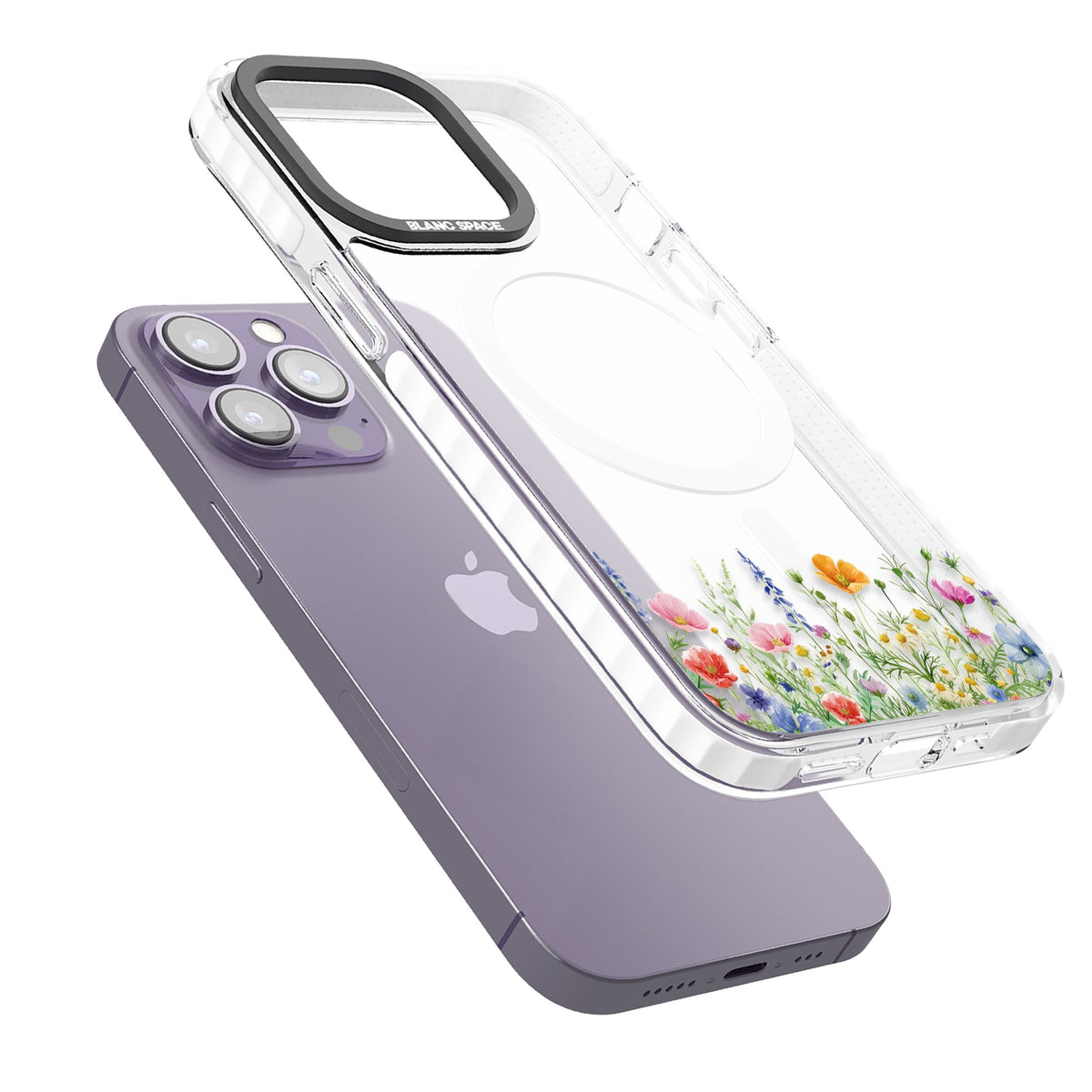 Minimal Wildflowers iPhone 13 Pro / iPhone 13 Pro Max / iPhone 14 Pro / iPhone 14 Pro Max / iPhone 15 Pro / iPhone 15 Pro Max Impact Pro Clear Phone Case angled