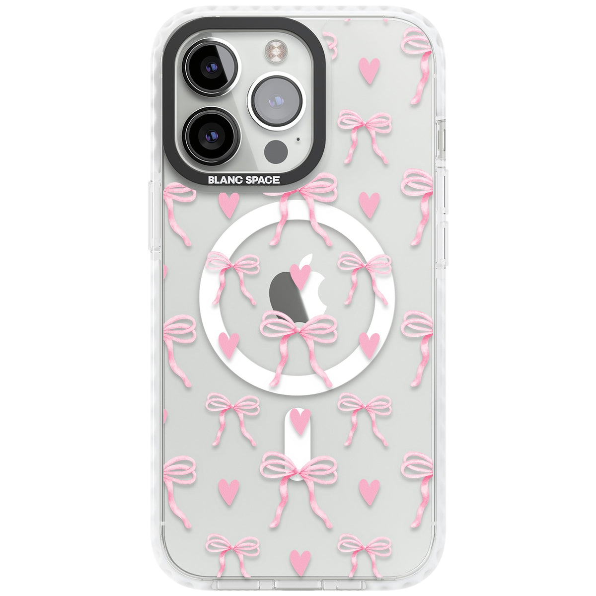 Pink Bows & Hearts iPhone 13 Pro / iPhone 13 Pro Max / iPhone 14 Pro / iPhone 14 Pro Max / iPhone 15 Pro / iPhone 15 Pro Max Impact Pro Clear Phone Case front
